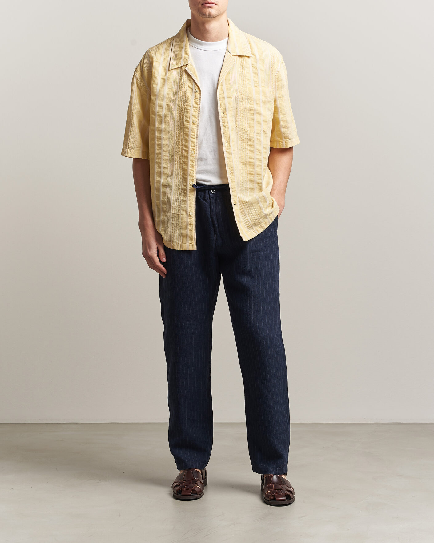 Herren | Hosen | Gant | Regular Fit Stiped Linen Drawstring Pants Evening Blue