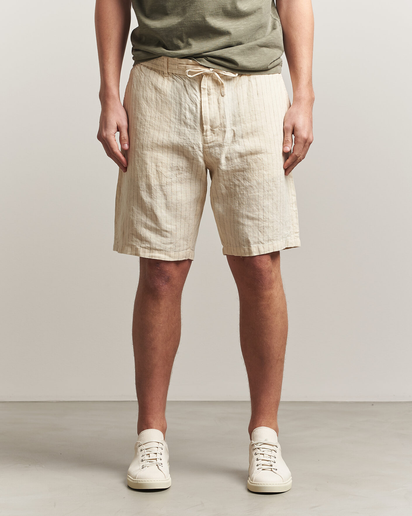 Herren | Shorts | Gant | Regular Fit Striped Linen Drawstring Shorts Faded Beige