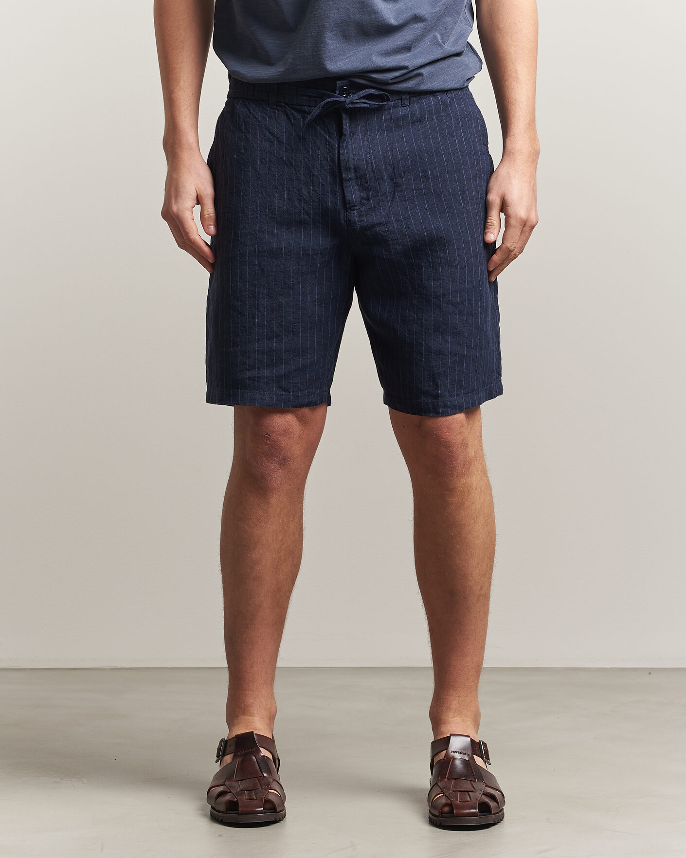 Herren | Shorts | Gant | Regular Fit Striped Linen Drawstring Shorts Evening Blue