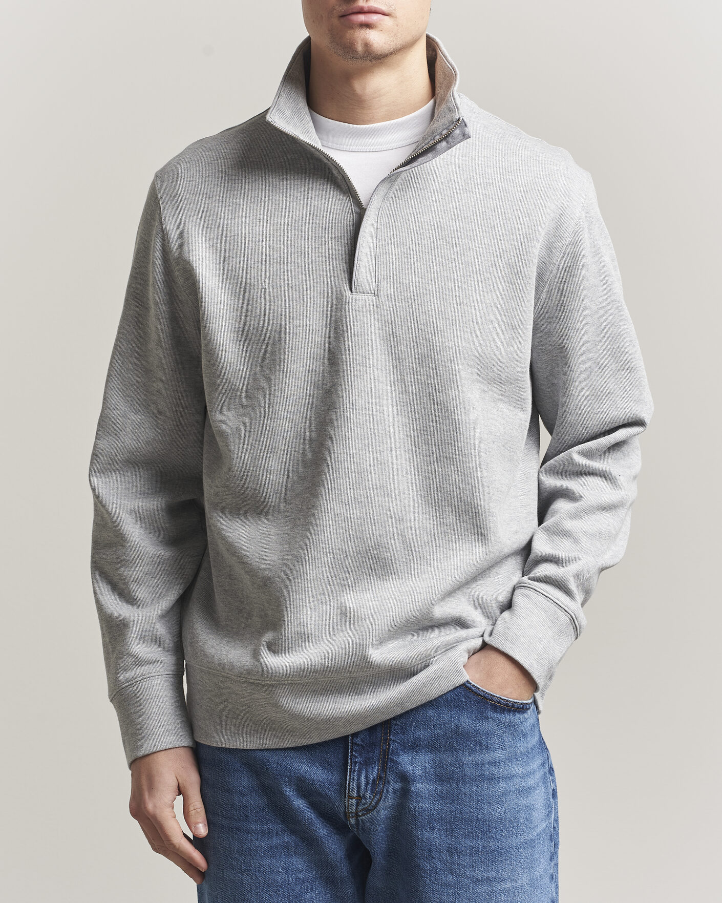 Herren | Pullover | Gant | Light Sacker Rib Half Zip Grey Melange
