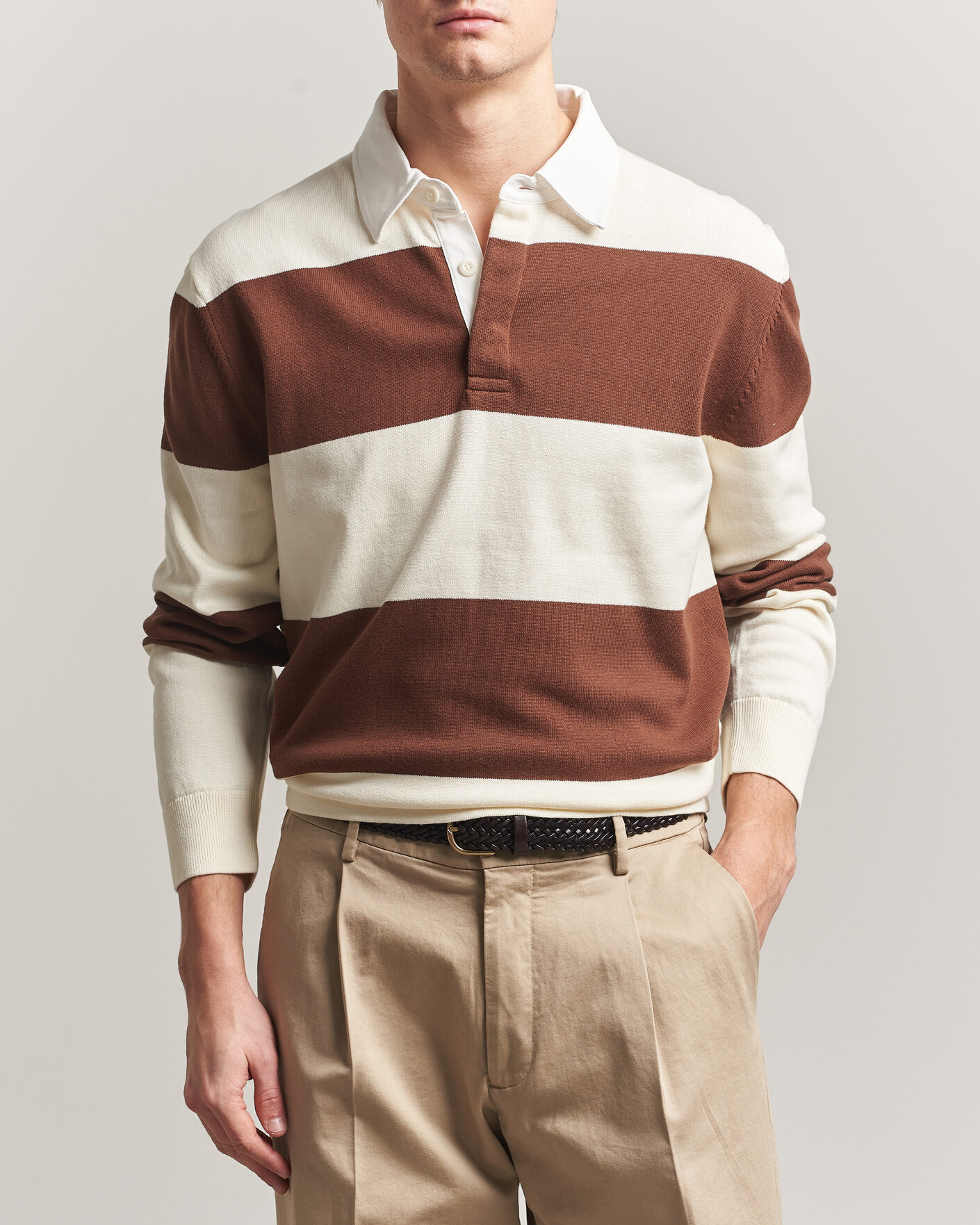 Herren | Pullover | Gant | Barstriped Knitted Rugger Cream/Brown
