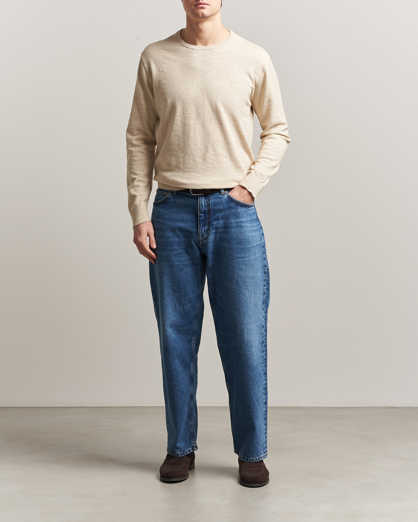 Herren | Pullover | Gant | Cotton/Linen Slub Knitted Sweater Seed Melange