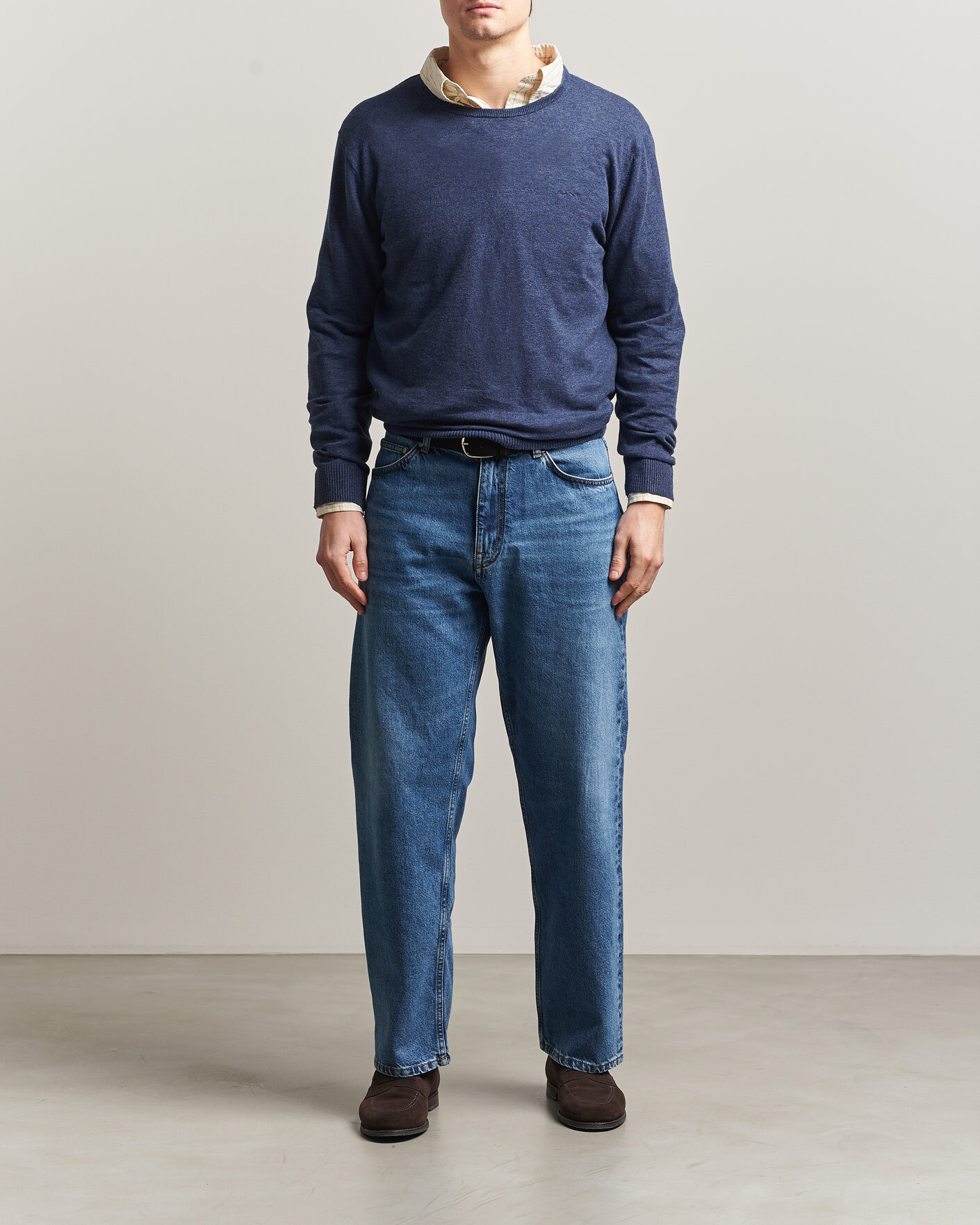Herren | Pullover | Gant | Cotton/Linen Slub Knitted Sweater Dark Indigo Melange