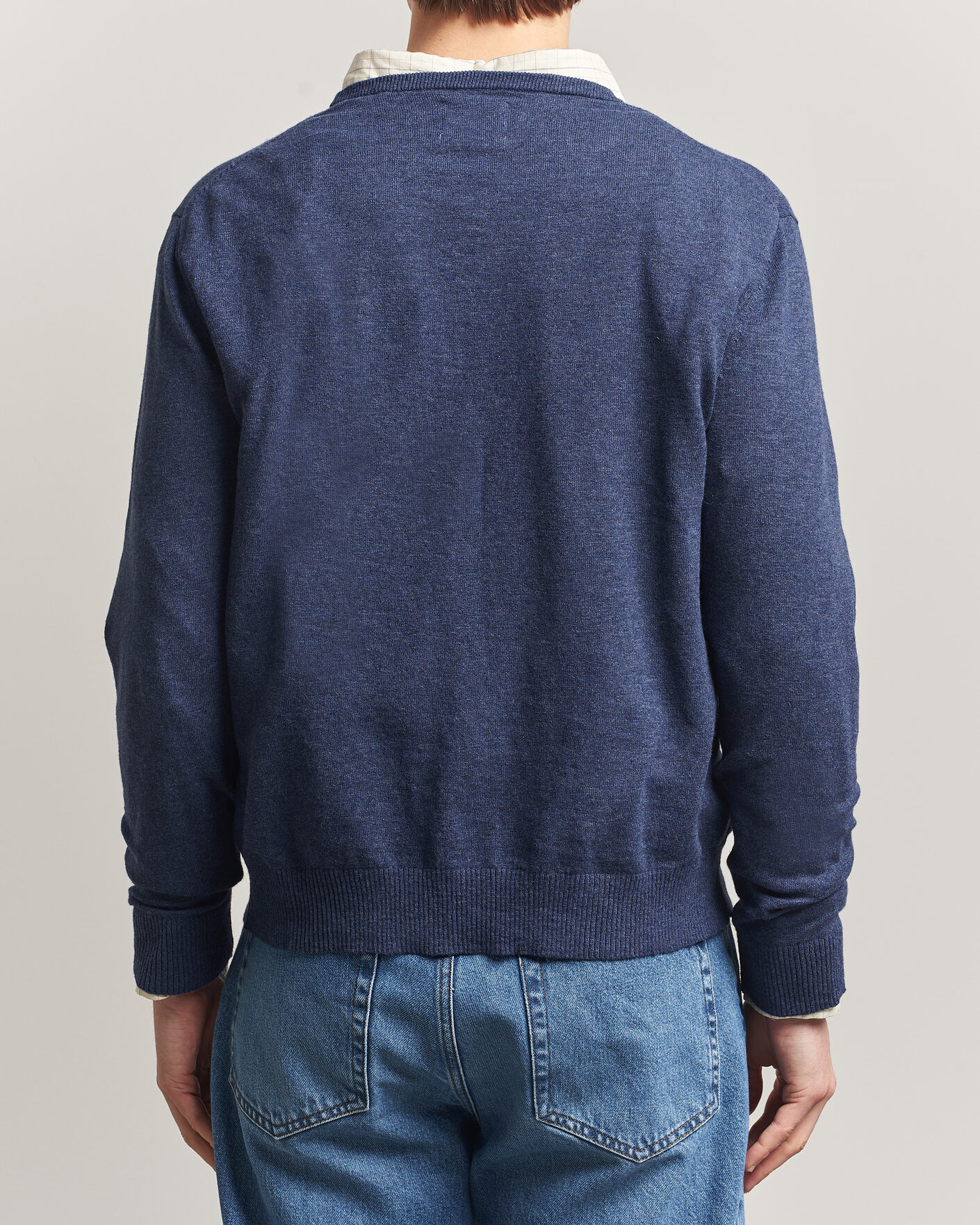 Herren | Pullover | Gant | Cotton/Linen Slub Knitted Sweater Dark Indigo Melange