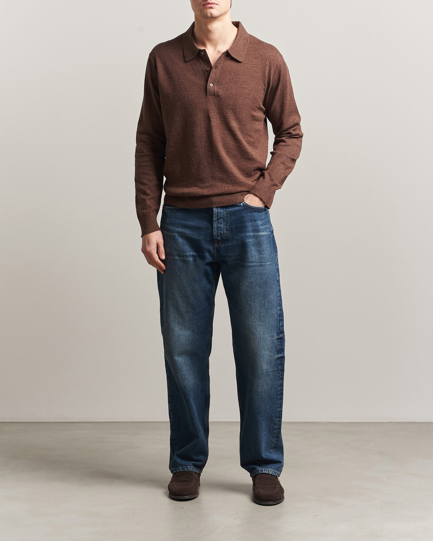 Herren | Pullover | Gant | Cotton/Linen Slub Knitted Polo Hazelnut Melange