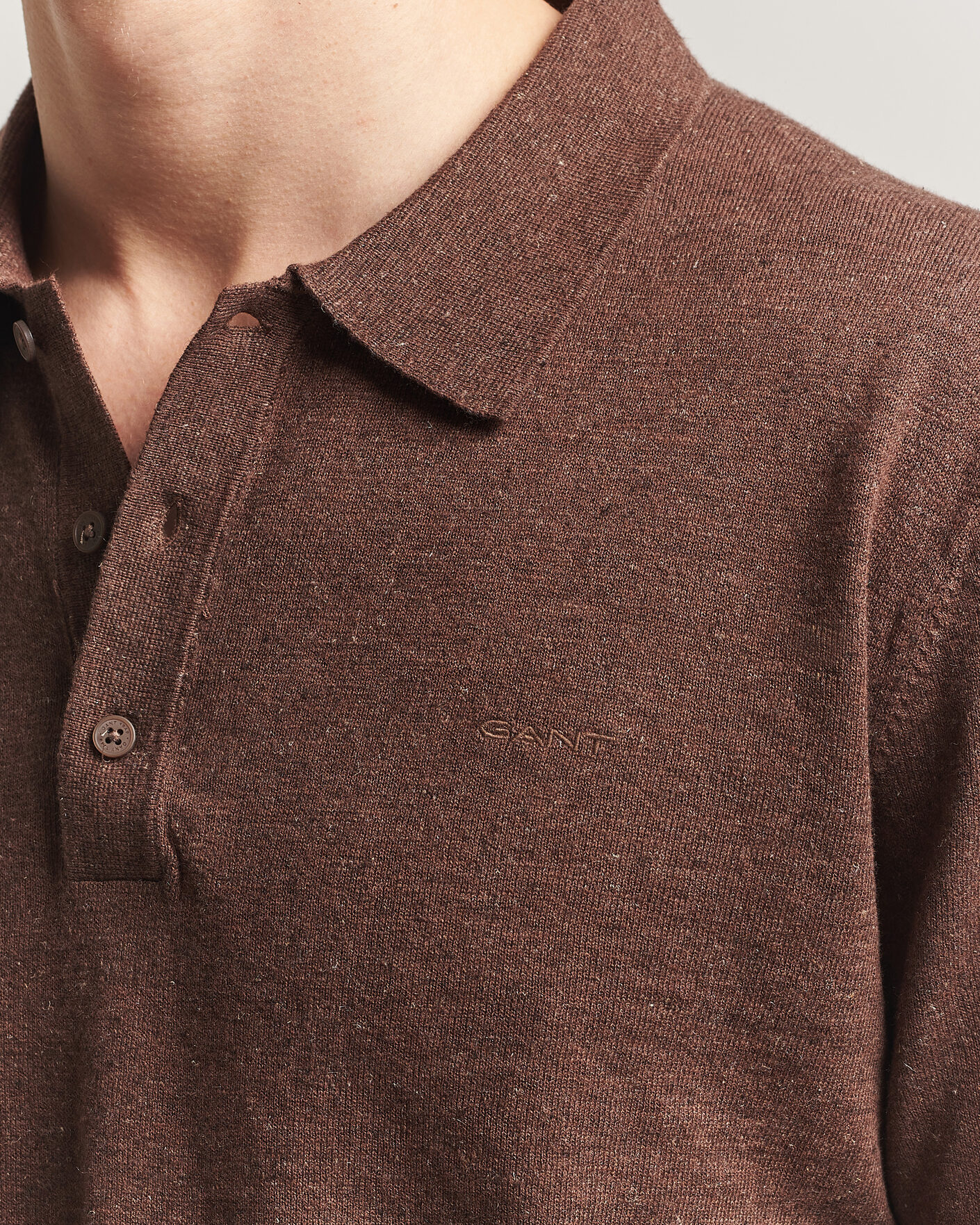 Herren | Pullover | Gant | Cotton/Linen Slub Knitted Polo Hazelnut Melange