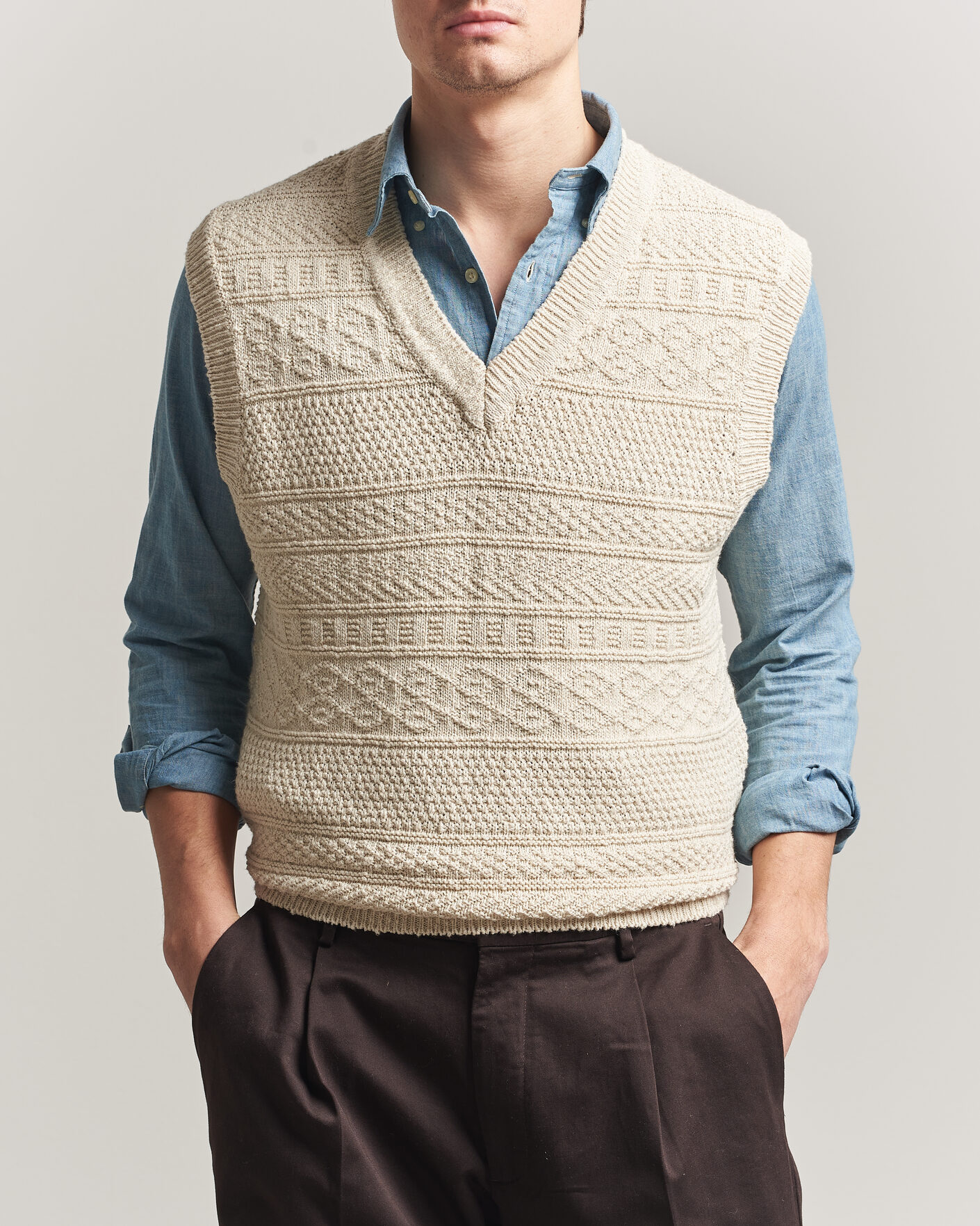 Herren | Pullover | Gant | Cotton/Linen Textured Vest Creamed White