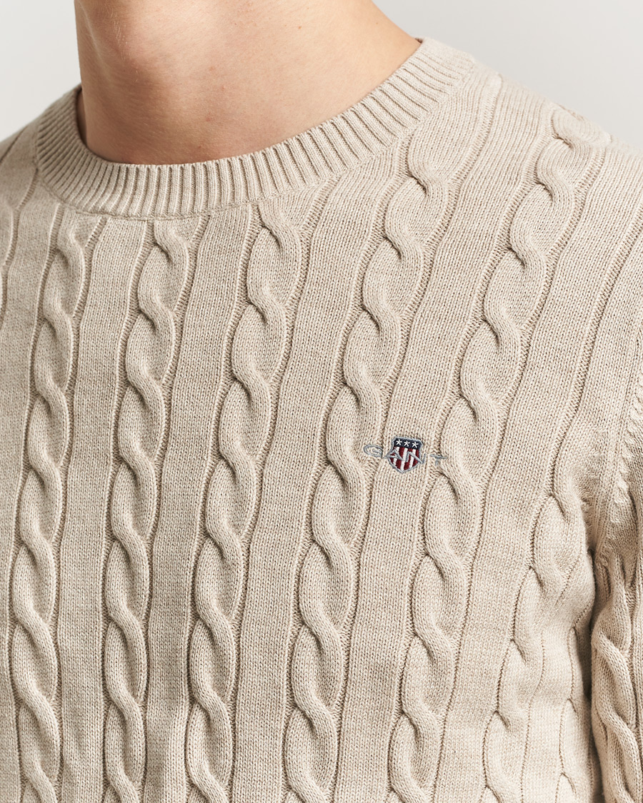 Herren | Pullover | Gant | Cotton Cable Crew Neck Pullover Oat Melange
