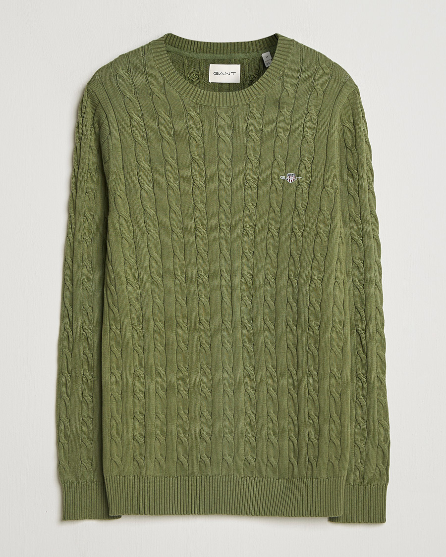 Herren | Pullover | Gant | Cotton Cable Crew Neck Pullover Dry Herb Green