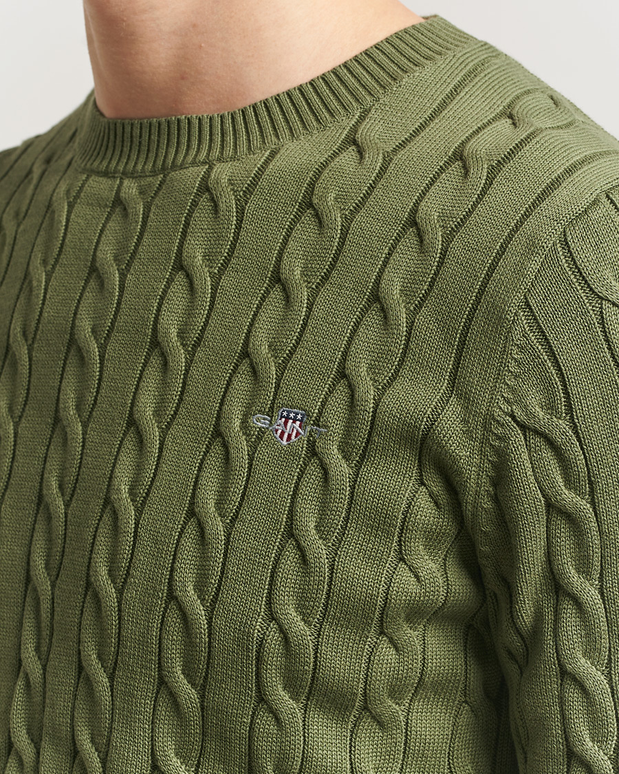Herren | Pullover | Gant | Cotton Cable Crew Neck Pullover Dry Herb Green