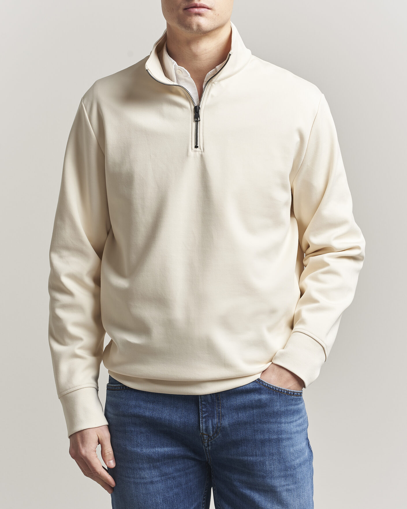 Herren | Pullover | Gant | Interlock Half Zip Creamed White