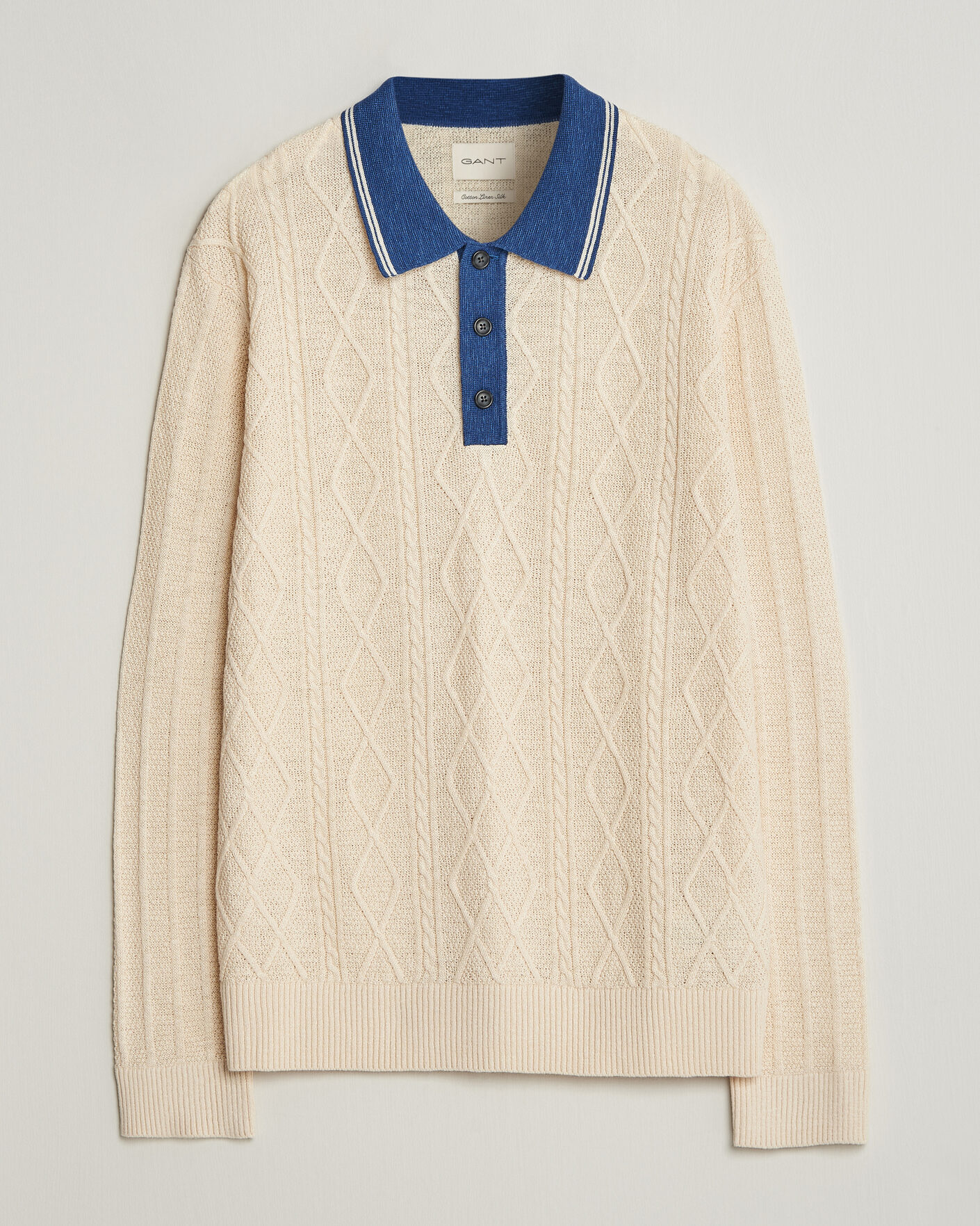 Herren | Pullover | Gant | Linen/Cotton Knitted Polo Creamed White