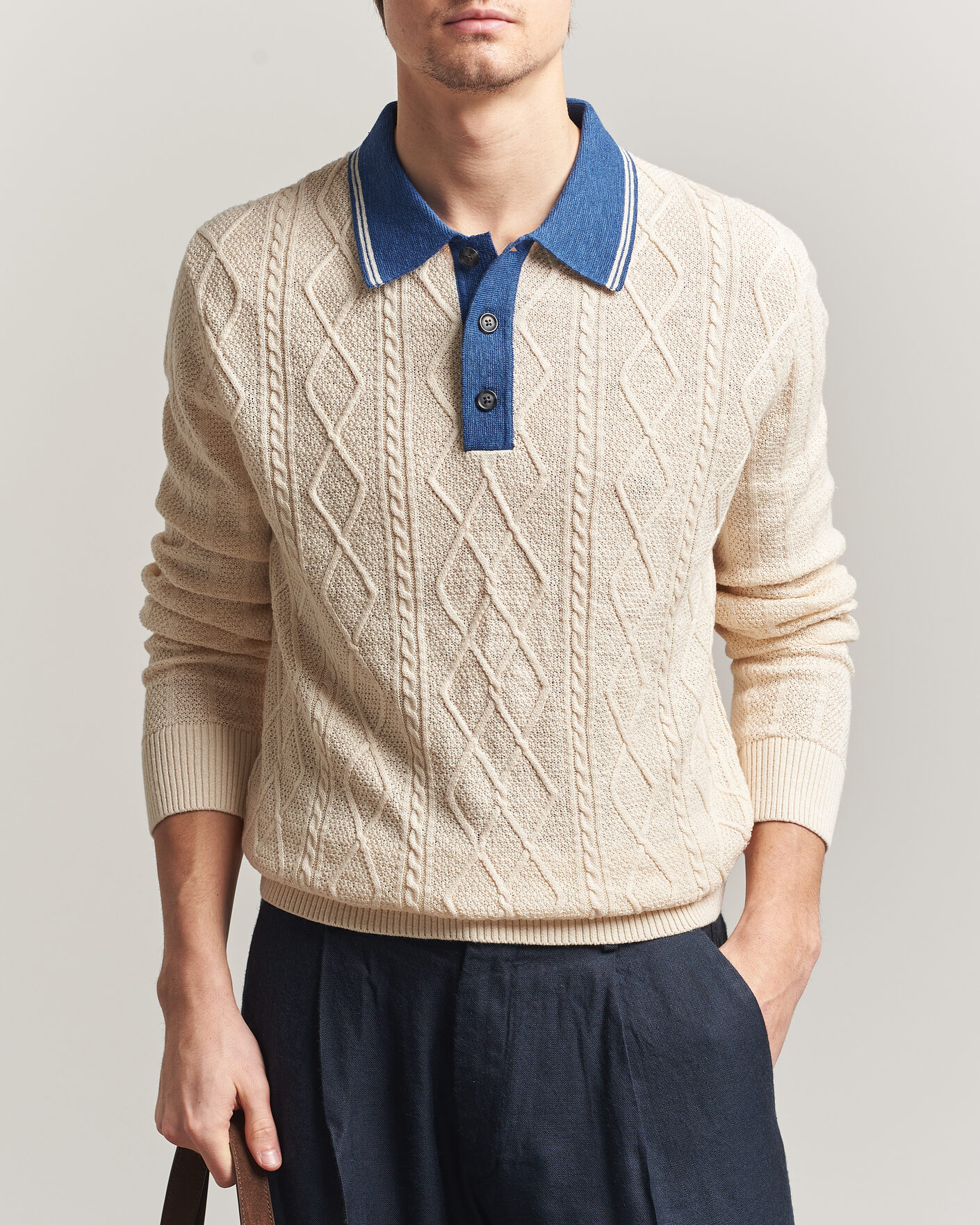 Herren | Pullover | Gant | Linen/Cotton Knitted Polo Creamed White