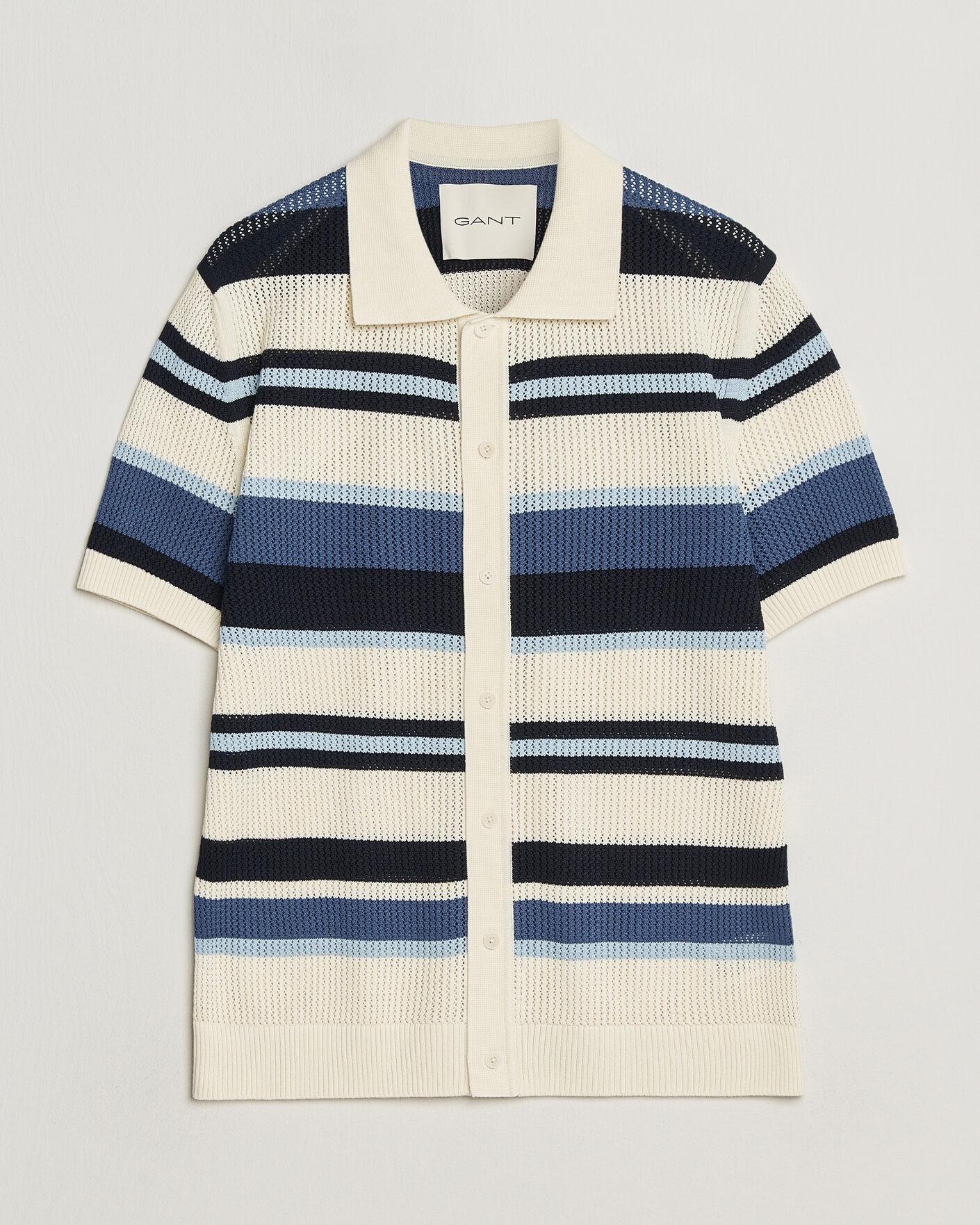 Herren | Hemden | GANT | Striped Knitted Short Sleeve Shirt Vintage Blue