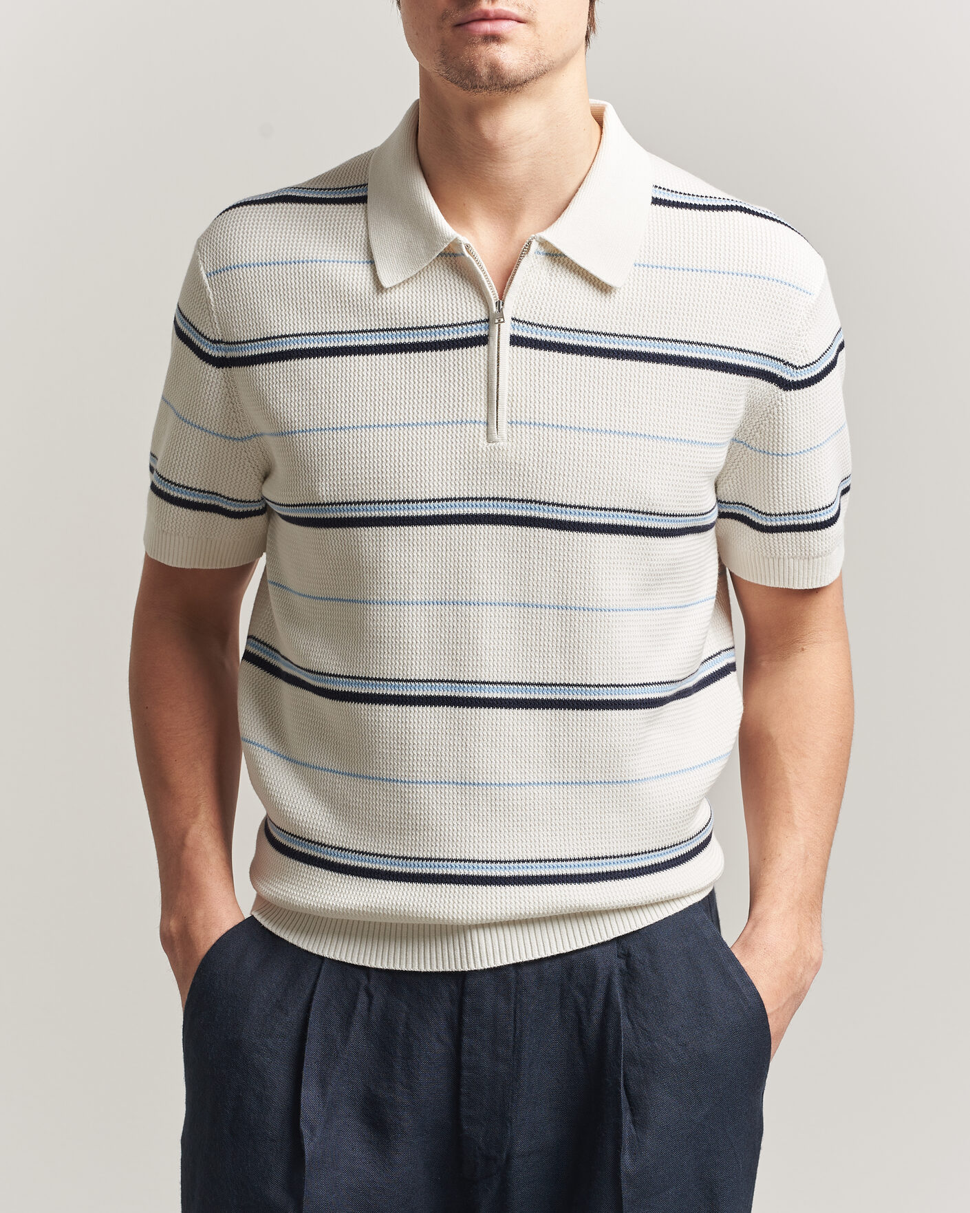 Herren | Poloshirts | Gant | Striped Knitted Polo Eggshell