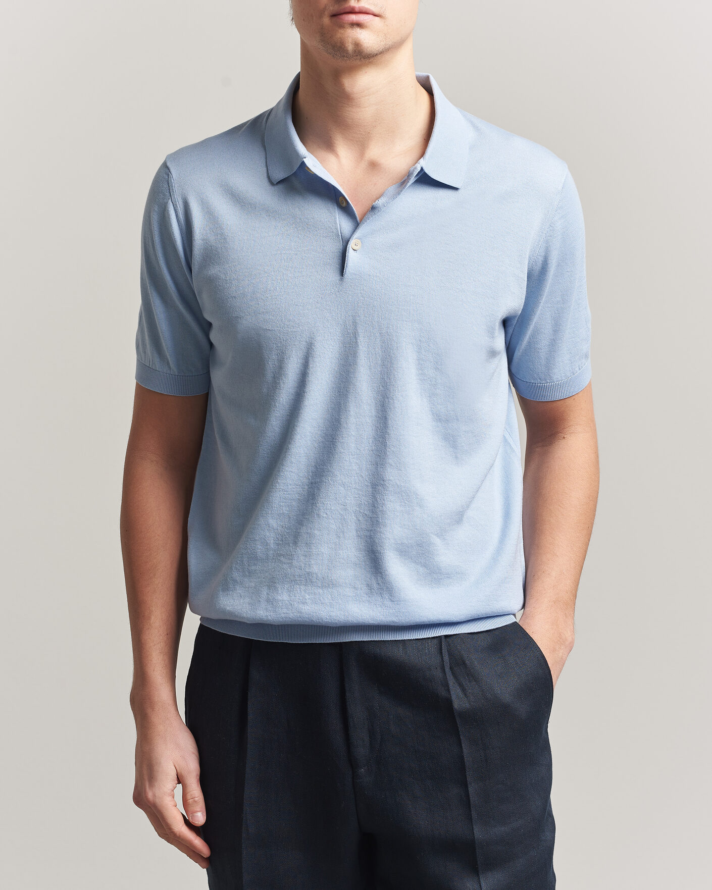 Herren | Poloshirts | Piacenza Cashmere | Short Sleeve Knitted Polo Light Blue