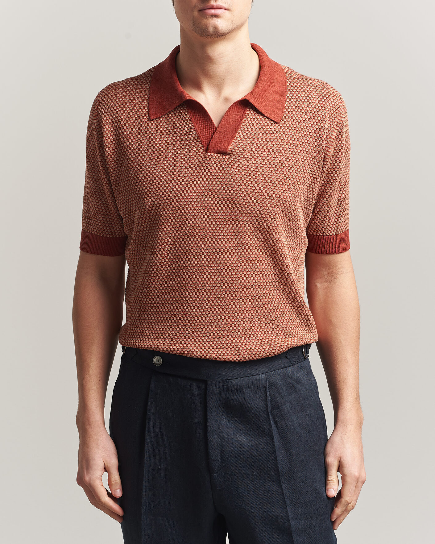 Herren | Poloshirts | Piacenza Cashmere | Silk/Linen Honeycomb Knitted Polo Red