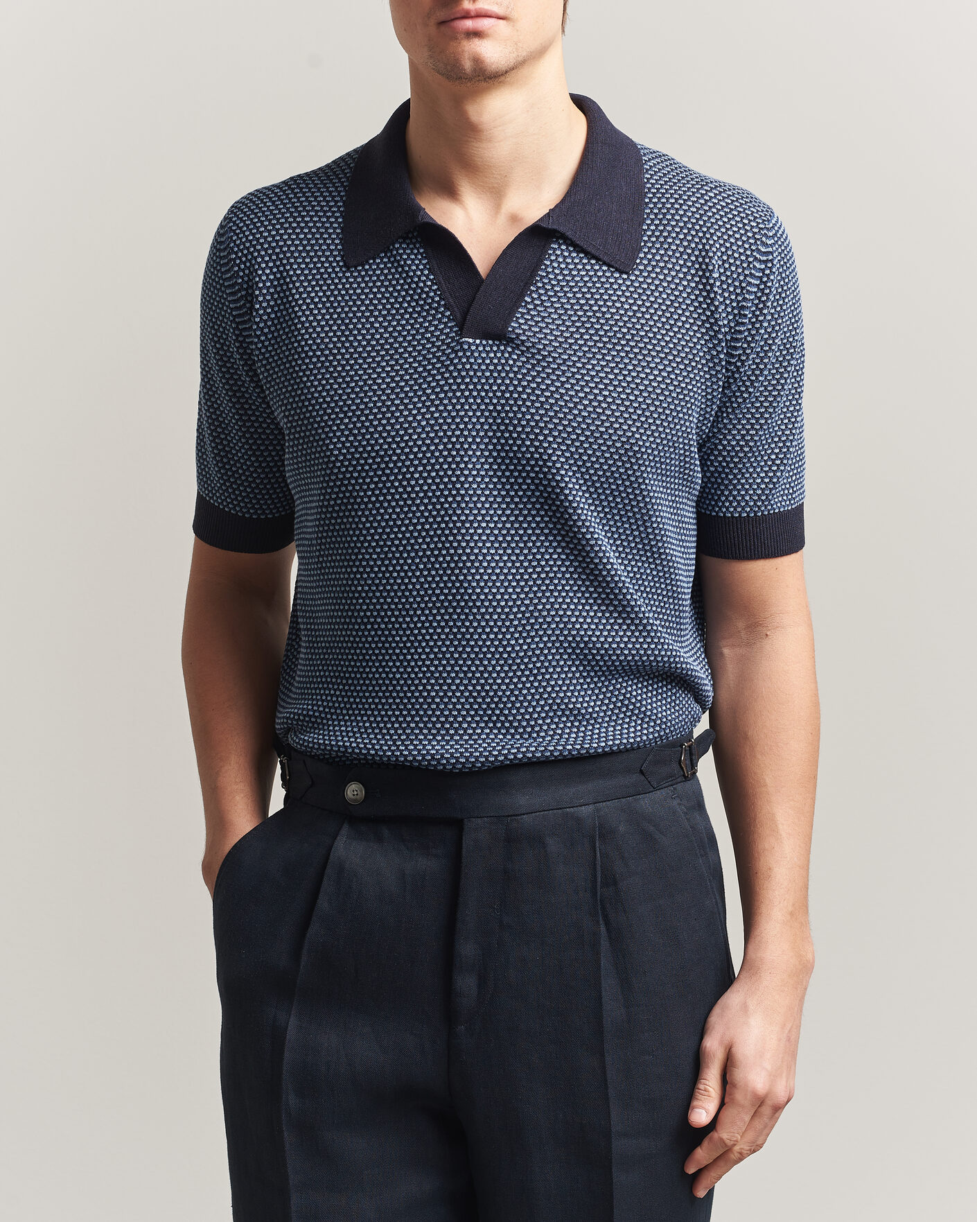 Herren | Poloshirts | Piacenza Cashmere | Silk/Linen Honeycomb Knitted Polo Navy