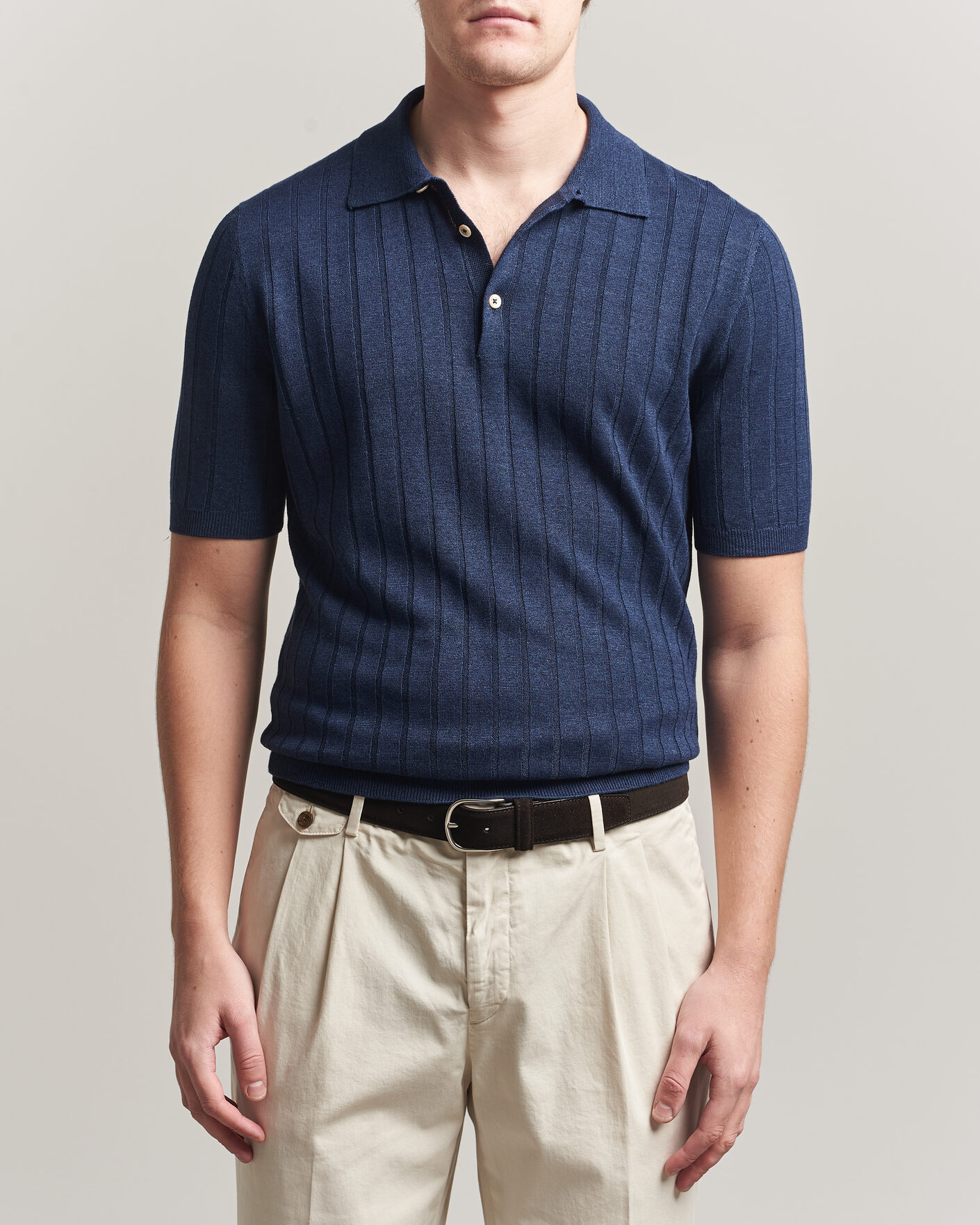 Herren | Poloshirts | Boglioli | Short Sleeve Knitted Rib Polo Navy