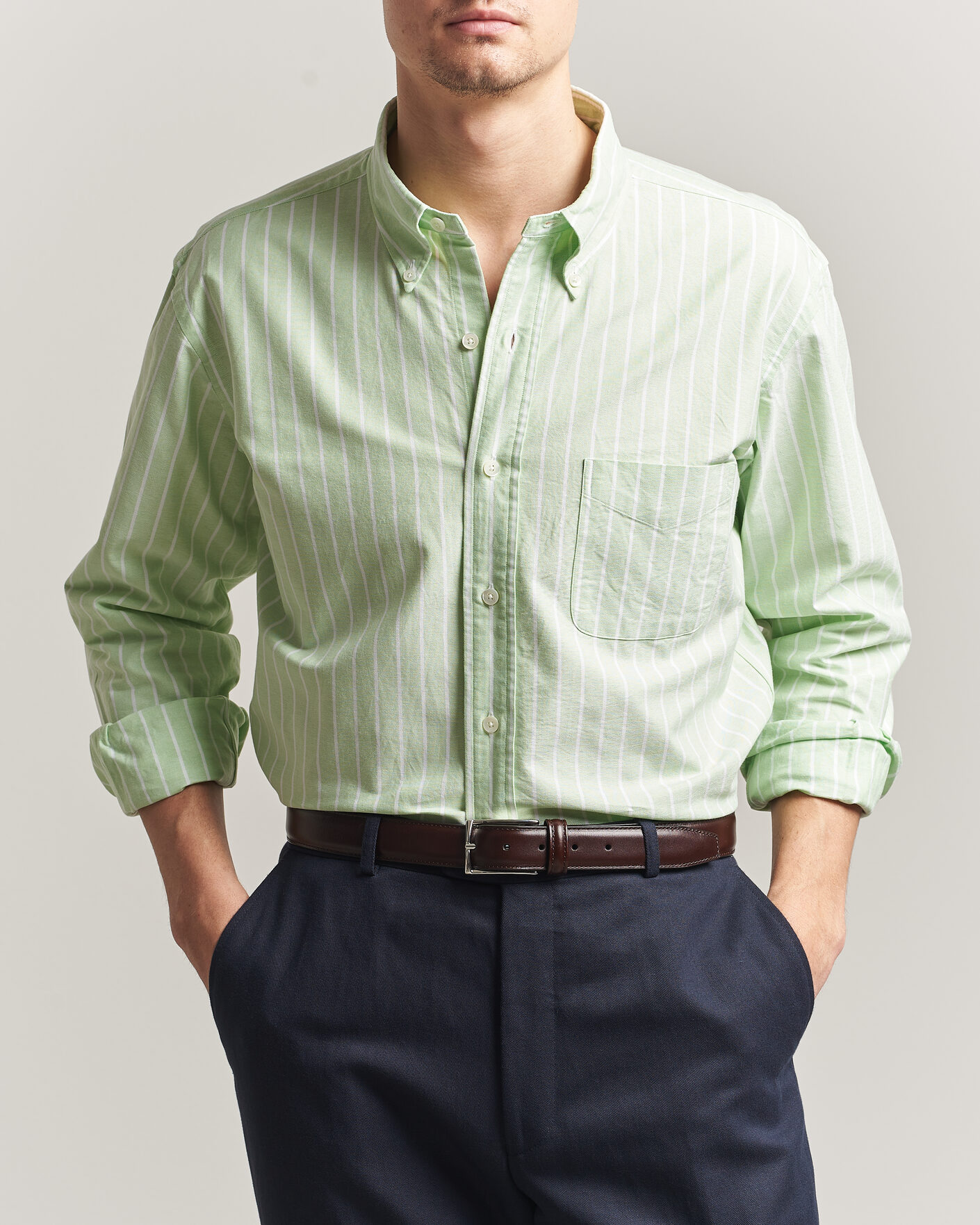 Herren | Hemden | Kamakura Shirts | Vintage Ivy Oxford BD Shirt Green Blazer Stripe