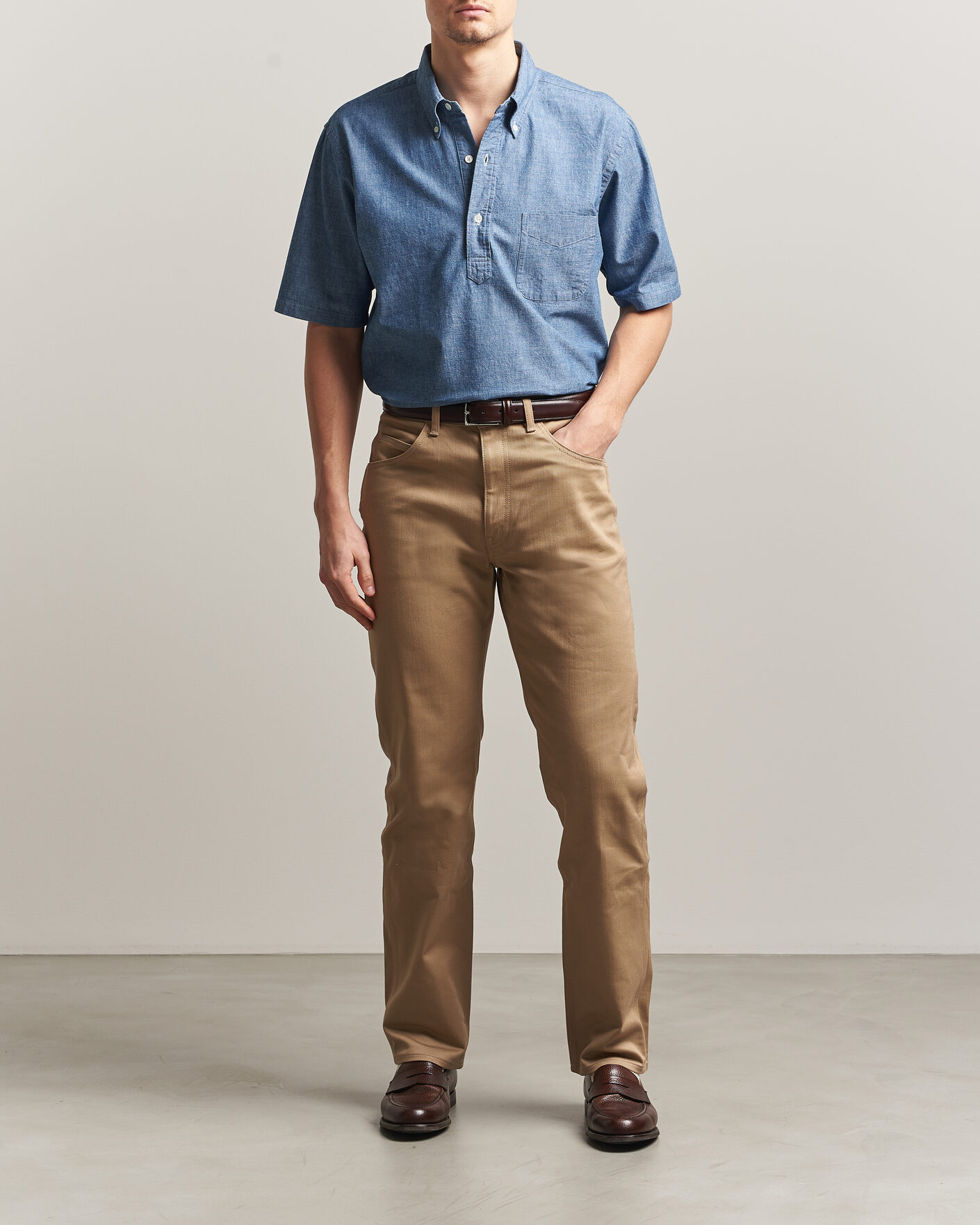 Herren | Hemden | Kamakura Shirts | Vintage Ivy Half Sleeve Chambray Popover Blue