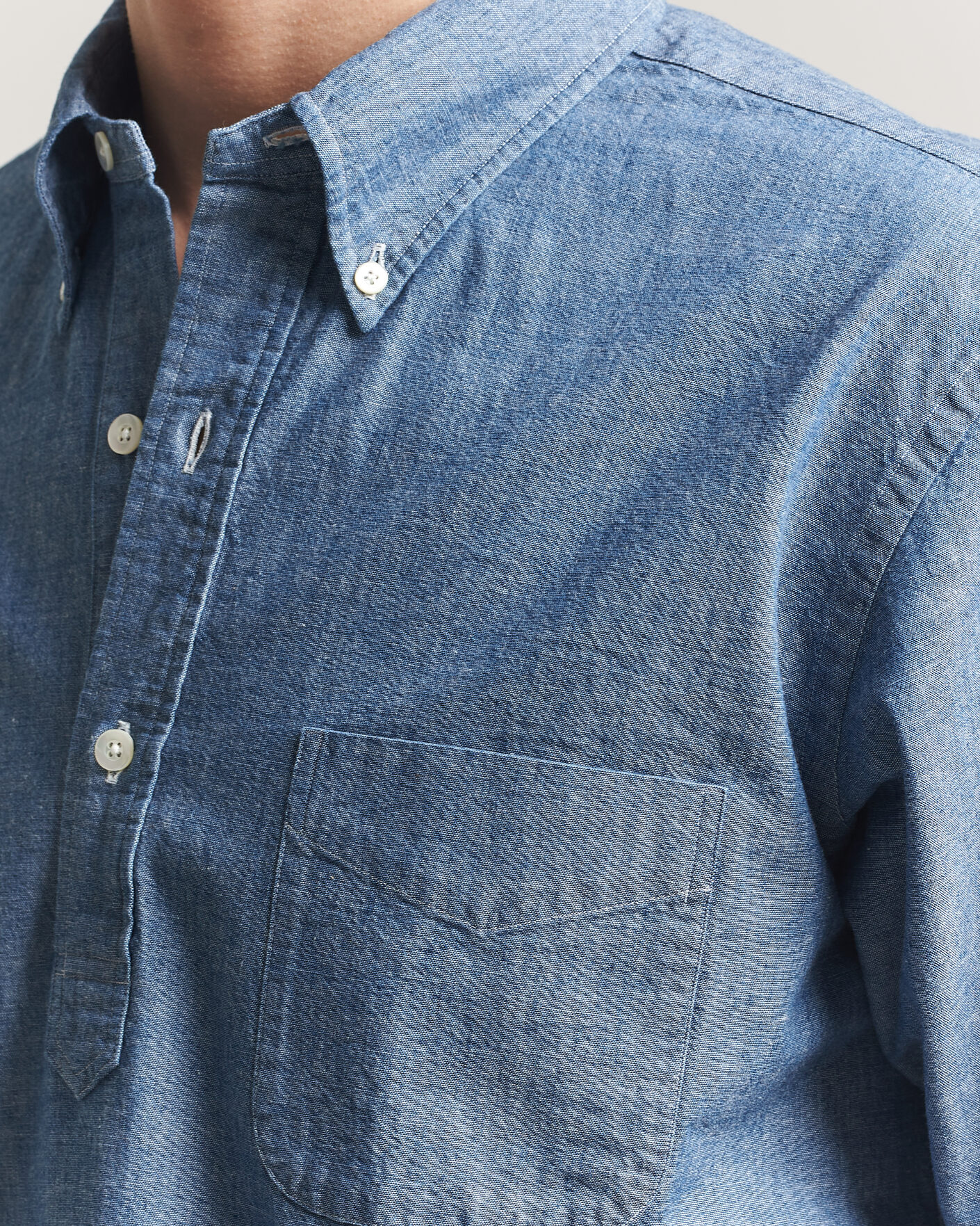 Herren | Hemden | Kamakura Shirts | Vintage Ivy Half Sleeve Chambray Popover Blue