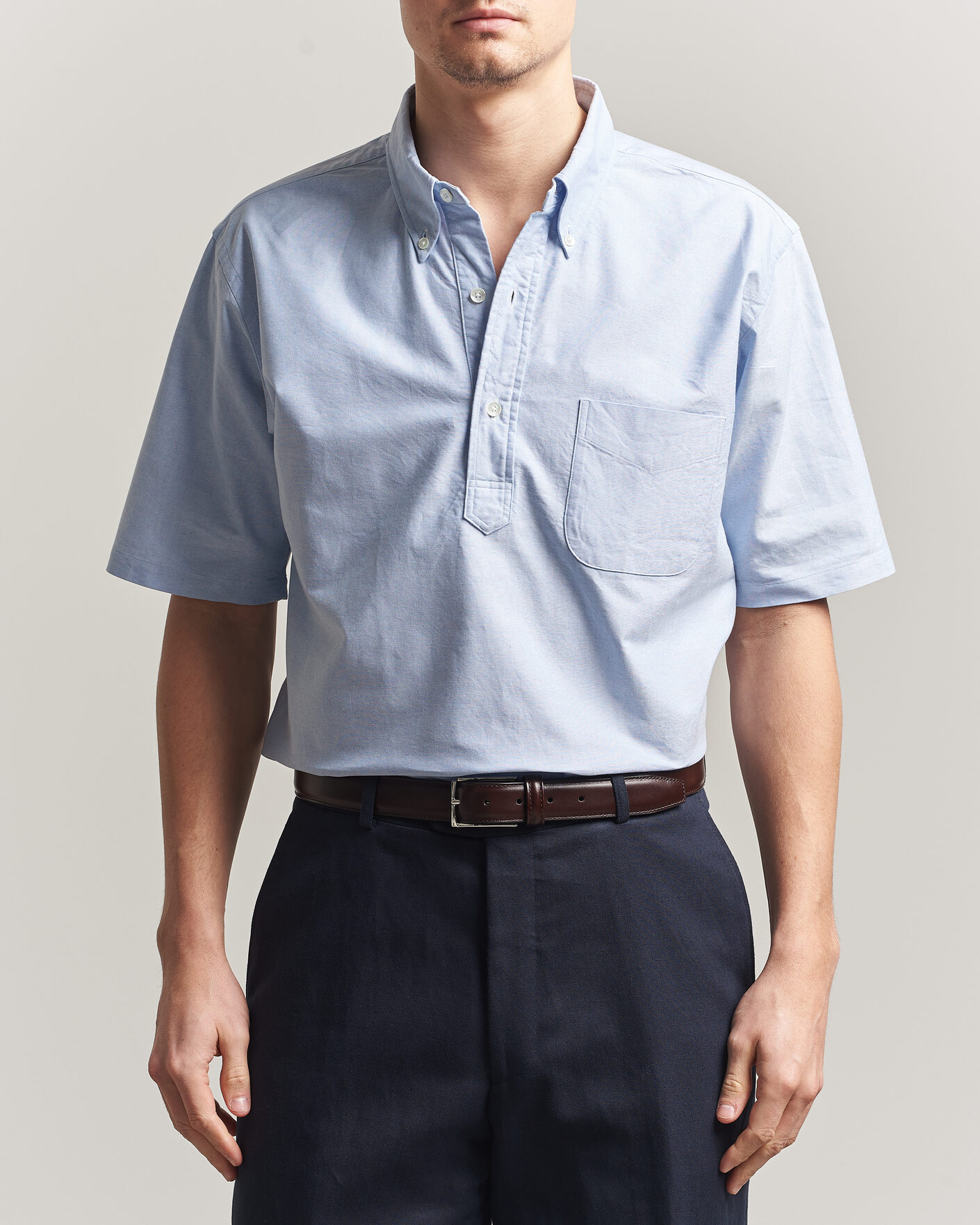 Herren | Hemden | Kamakura Shirts | Vintage Ivy Half Sleeve Oxford Popover Light Blue