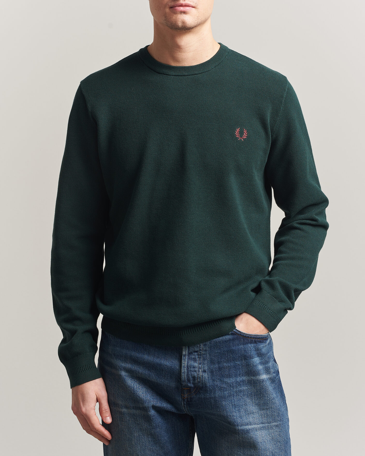 Herren | Pullover | Fred Perry | Piqué Stitched Sweater Grassroots Green