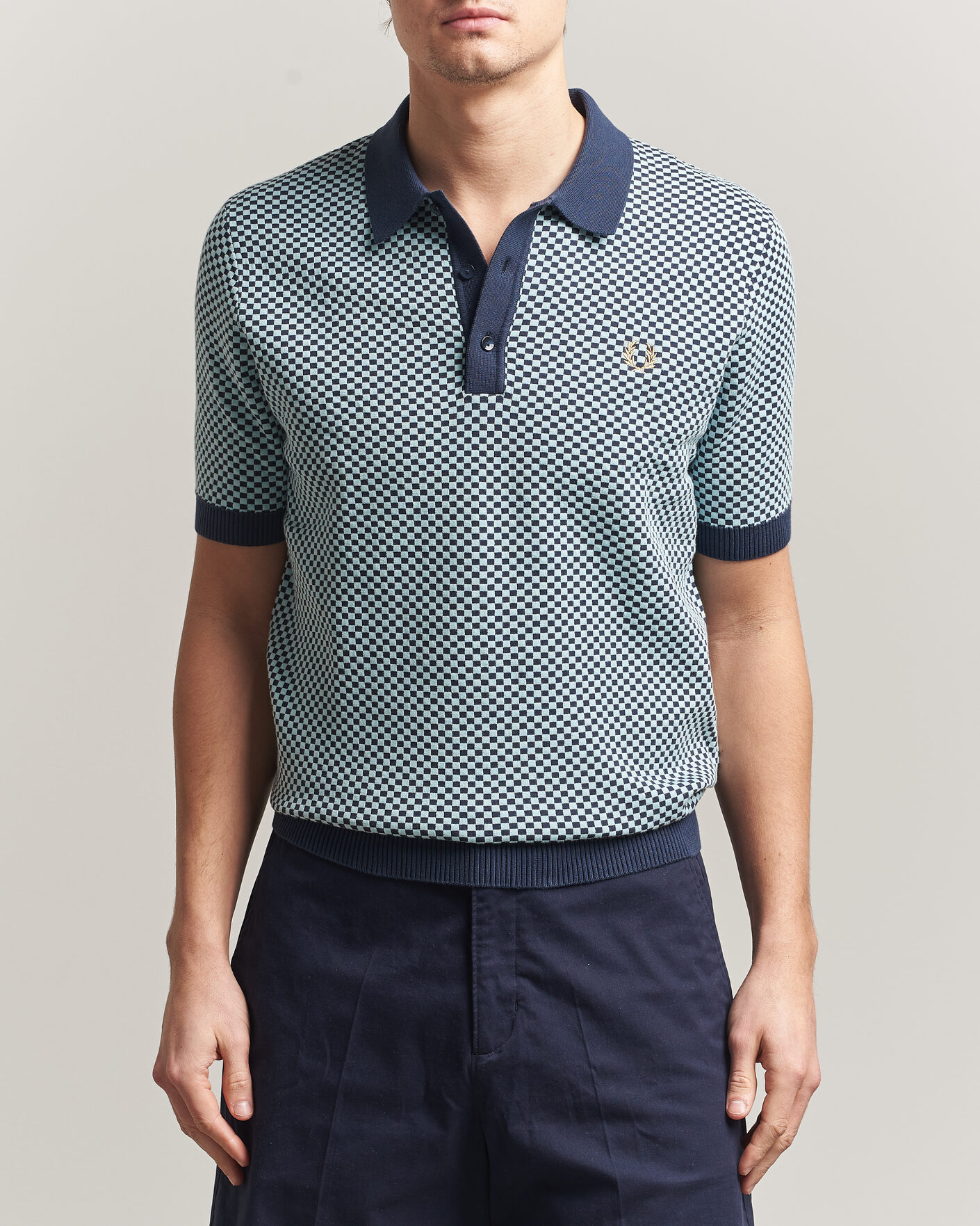 Herren | Poloshirts | Fred Perry | Checkboard Knitted Polo Dark Airforce