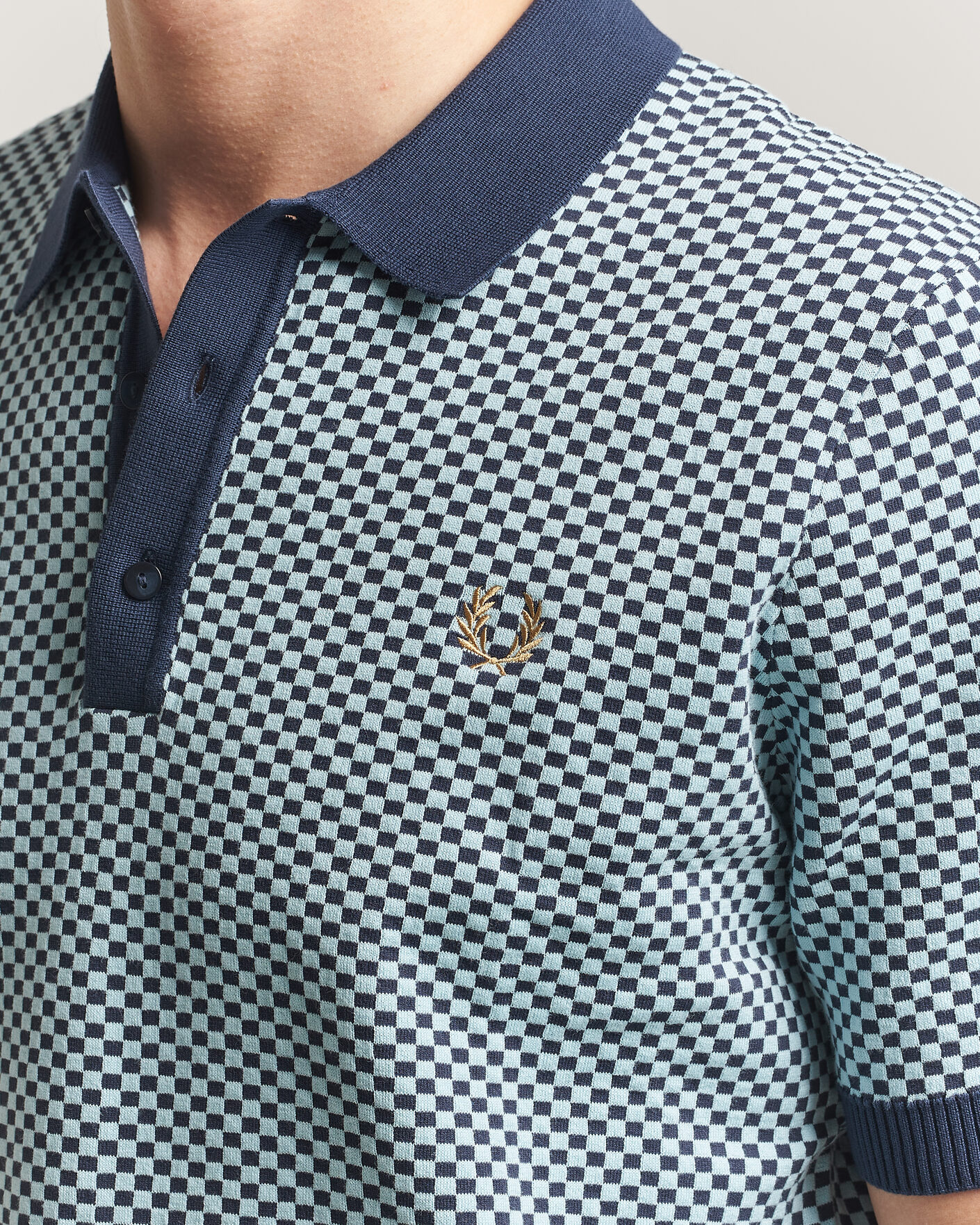 Herren | Poloshirts | Fred Perry | Checkboard Knitted Polo Dark Airforce