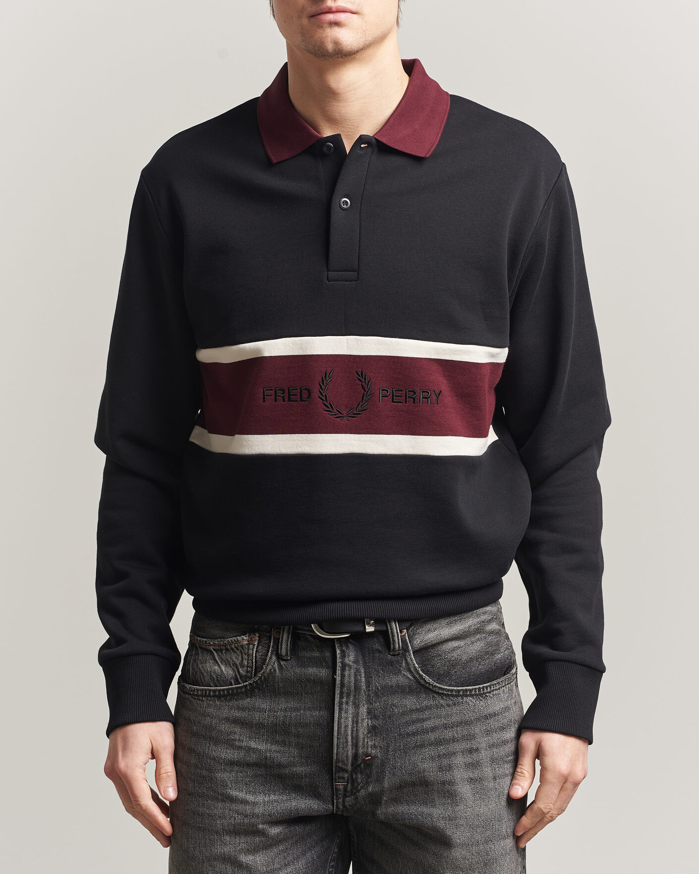 Herren | Pullover | Fred Perry | Embroidered Paneled Polo Sweater Black