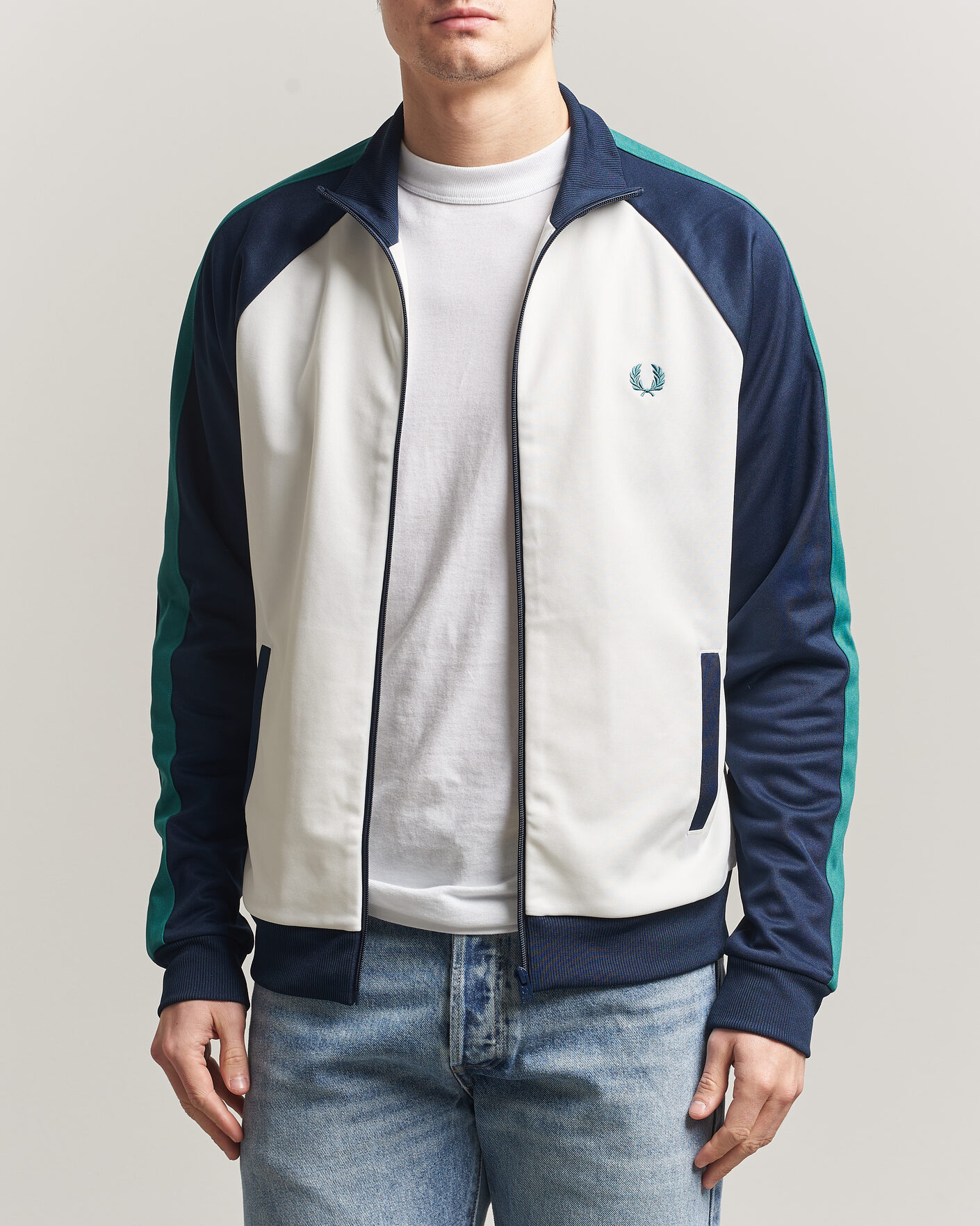 Herren | Pullover | Fred Perry | Contrast Sleeve Track Jacket Snow White