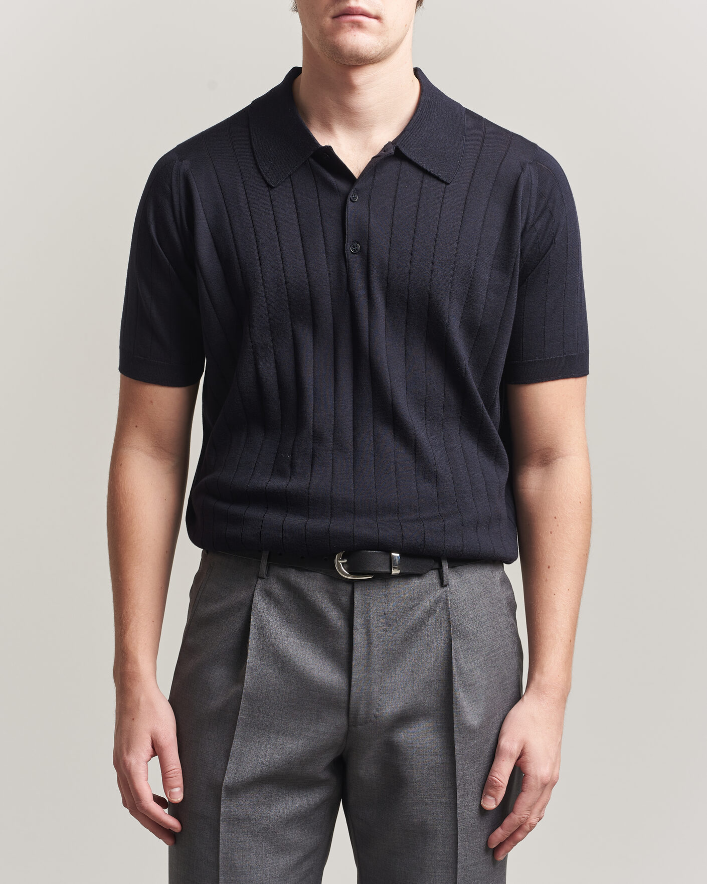 Herren | Poloshirts | John Smedley | Williams Merino/Cotton Knitted Polo Navy