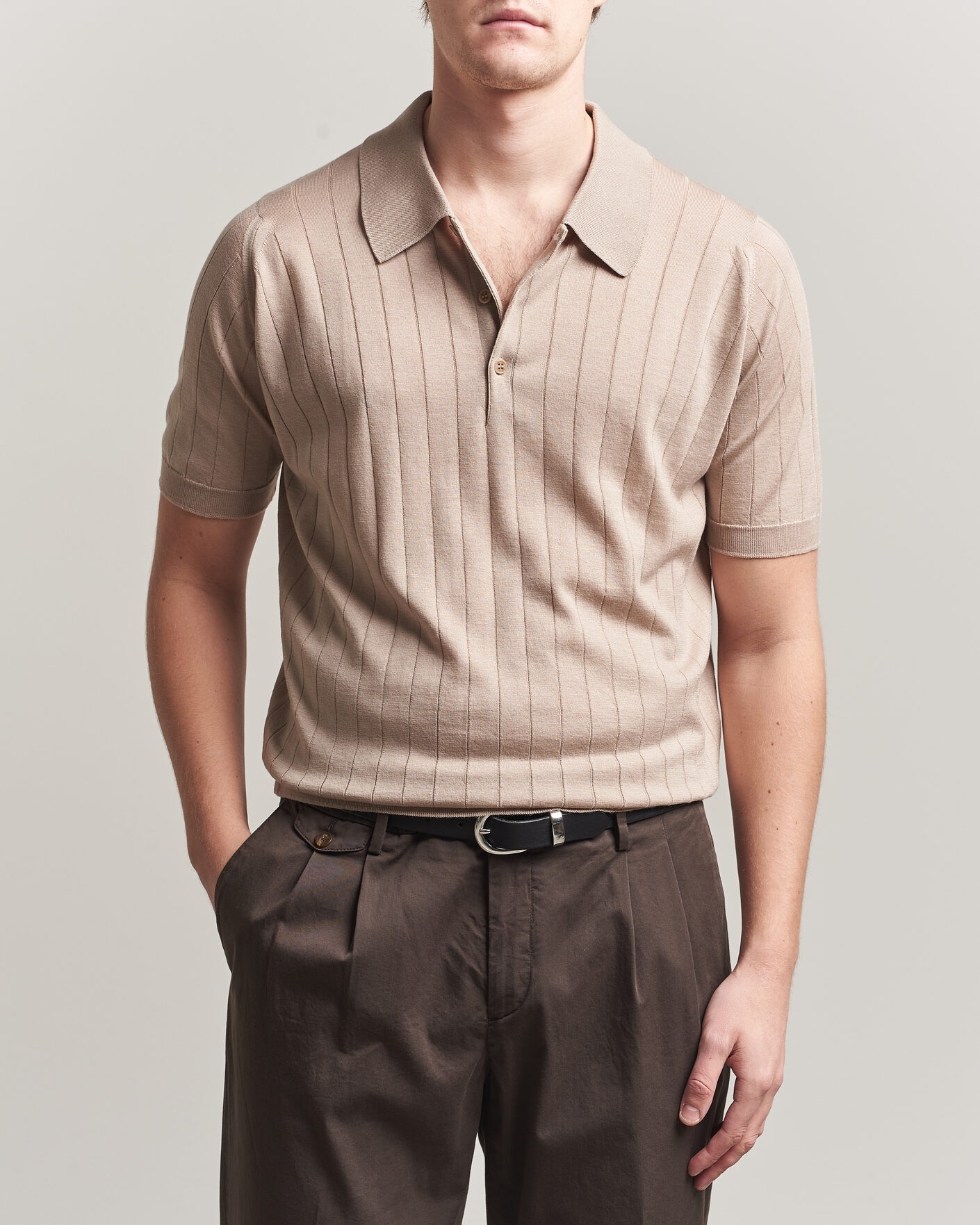 Herren | Poloshirts | John Smedley | Williams Merino/Cotton Knitted Polo Oat