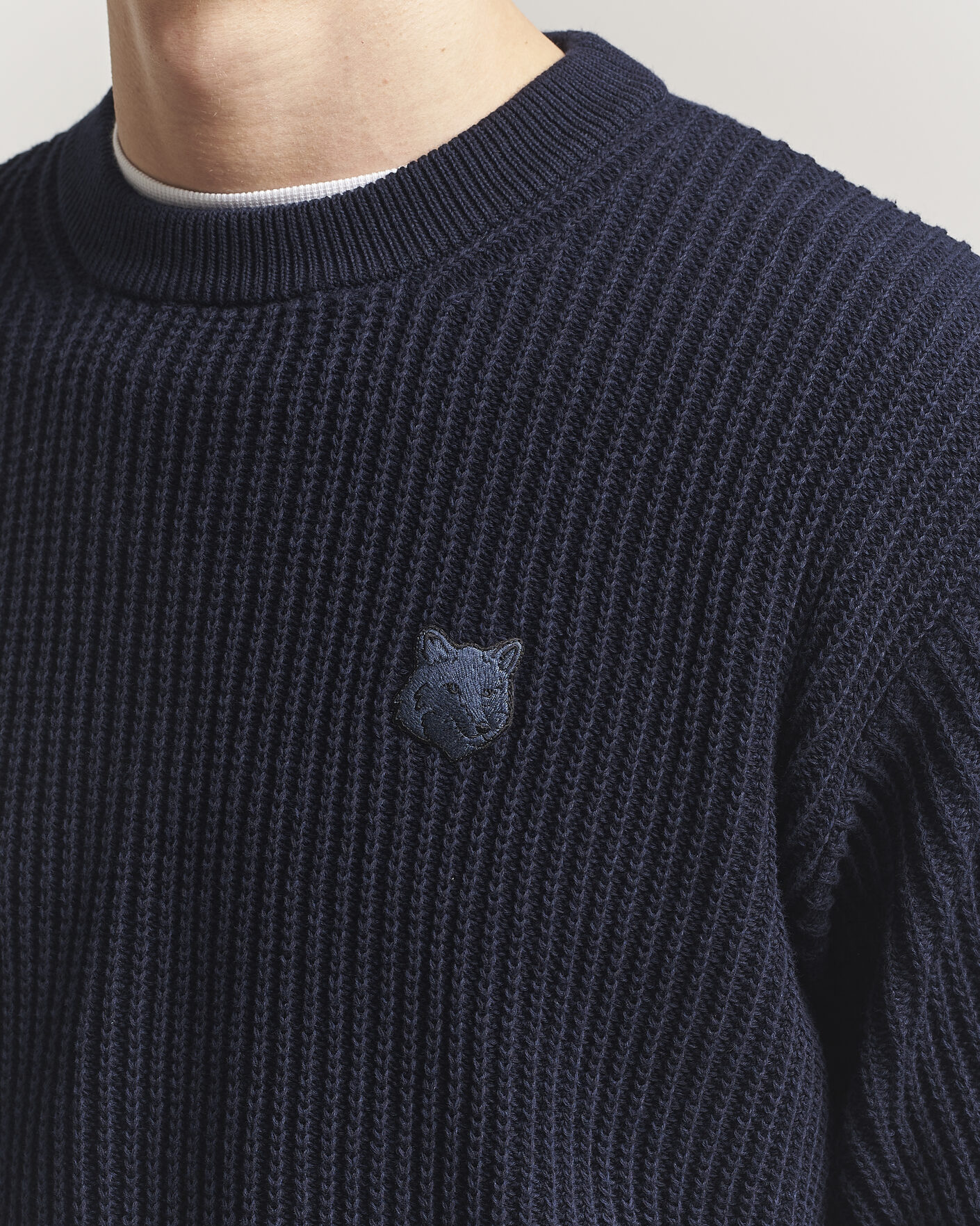 Herren | Pullover | Maison Kitsuné | Tonal Fox Head Rib Knitted Sweater Navy