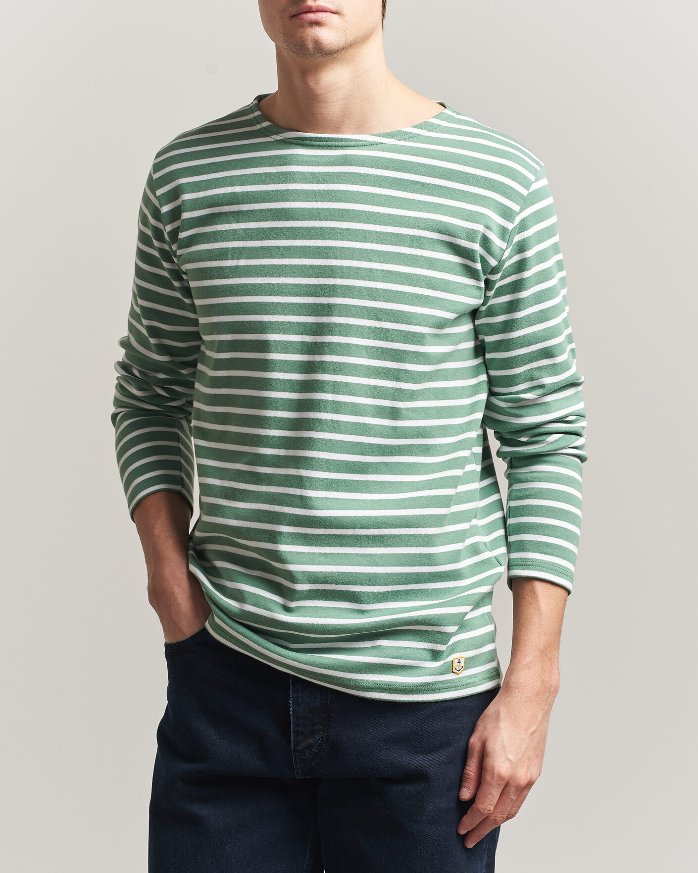 Herren | T-Shirts | Armor-lux | Houat Héritage Stripe Long Sleeve T-Shirt Ivy/Blanc