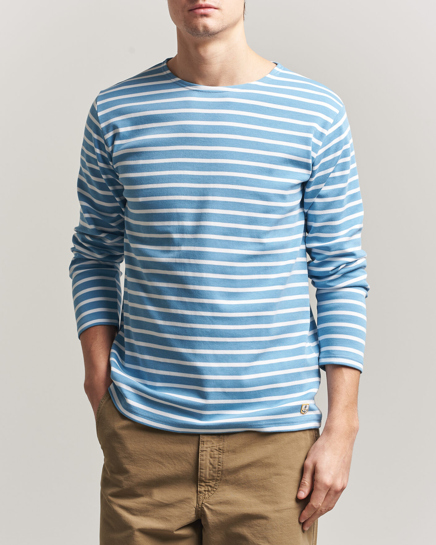 Herren | T-Shirts | Armor-lux | Houat Héritage Stripe Long Sleeve T-Shirt Waterfall/Blanc