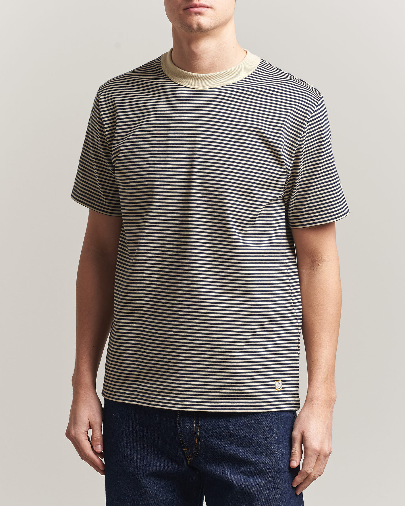 Herren | T-Shirts | Armor-lux | Callac Héritage Stripe T-Shirt Gravel/Marine Deep