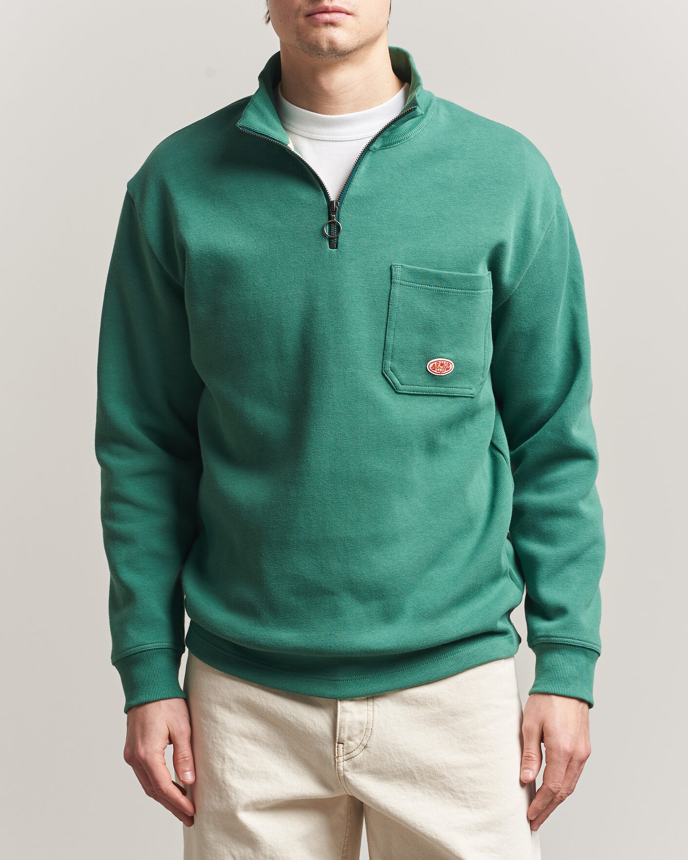 Herren | Pullover | Armor-lux | Camionneur Cotton Half Zip Sweater Dark Ivy