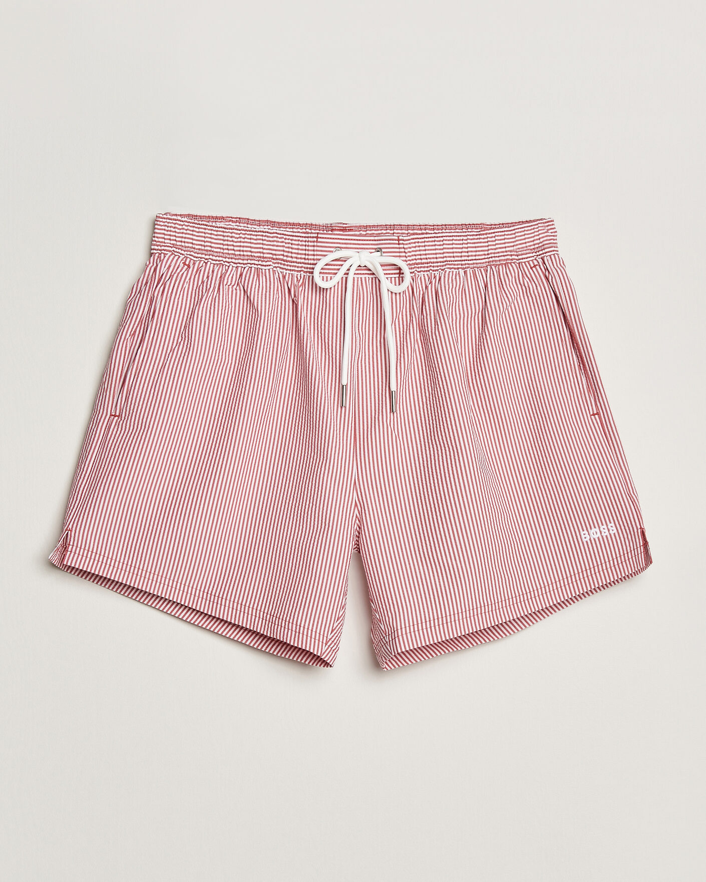Herren | Badehosen | BOSS BLACK | Velvetfish Seersucker Swimshorts Dark Red