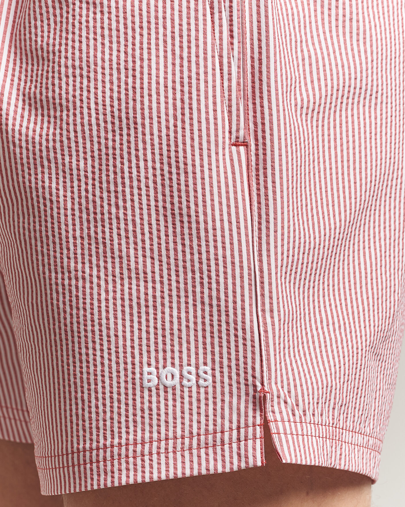 Herren | Badehosen | BOSS BLACK | Velvetfish Seersucker Swimshorts Dark Red