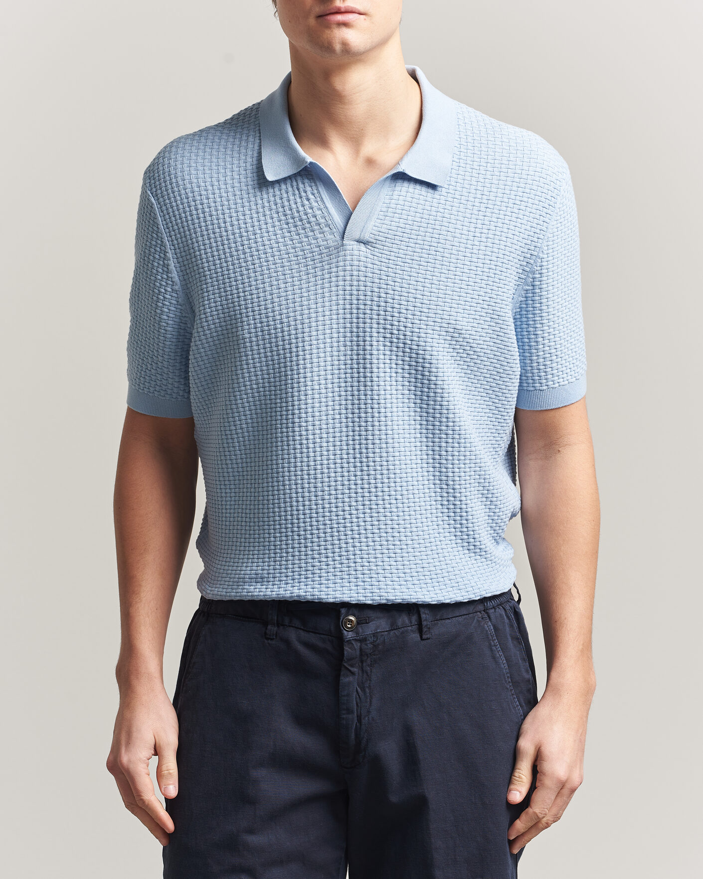 Herren | Poloshirts | BOSS BLACK | Natalo Structured Knitted Polo Light Blue