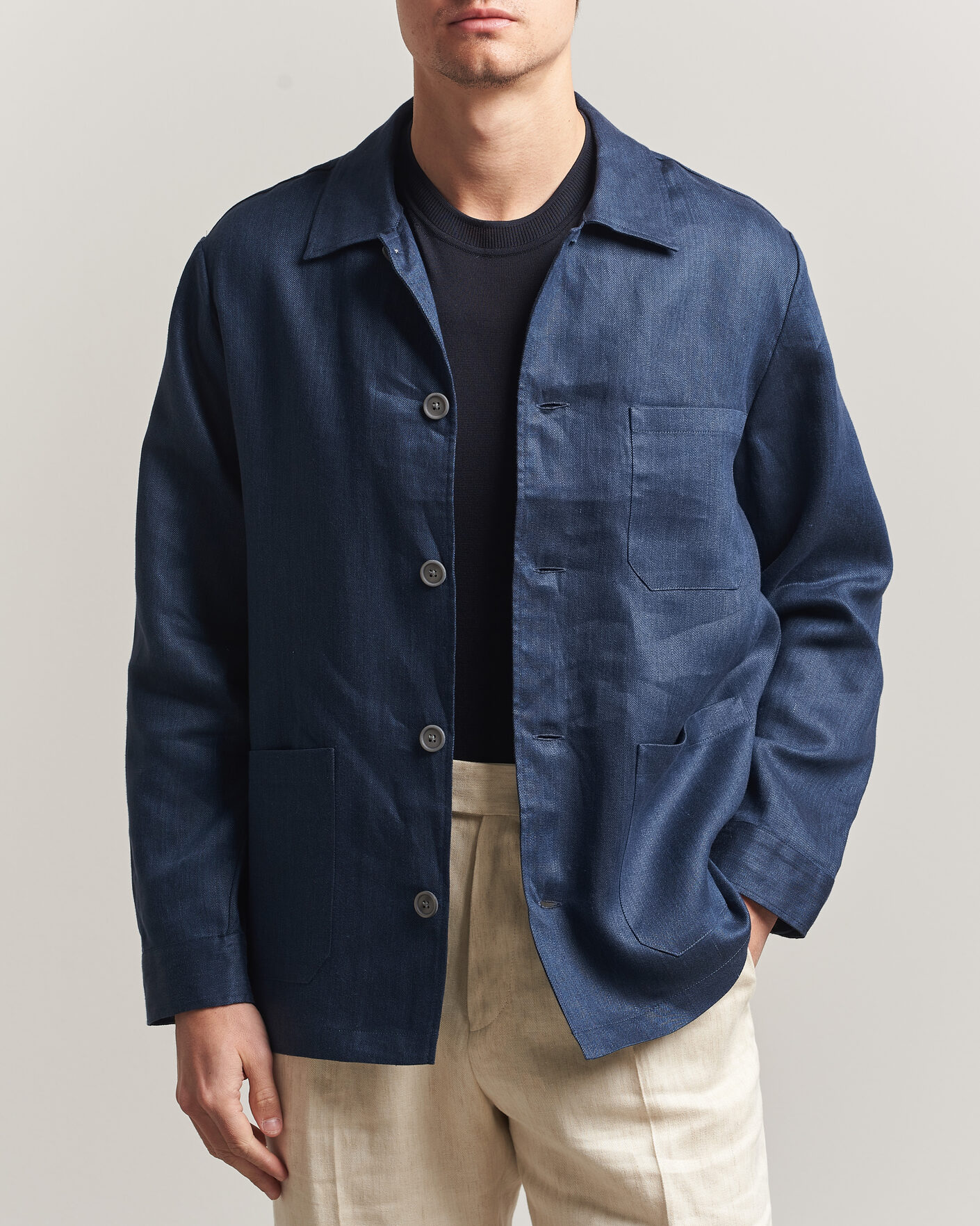 Herren | Hemden | BOSS BLACK | Cai Linen Overshirt Dark Blue