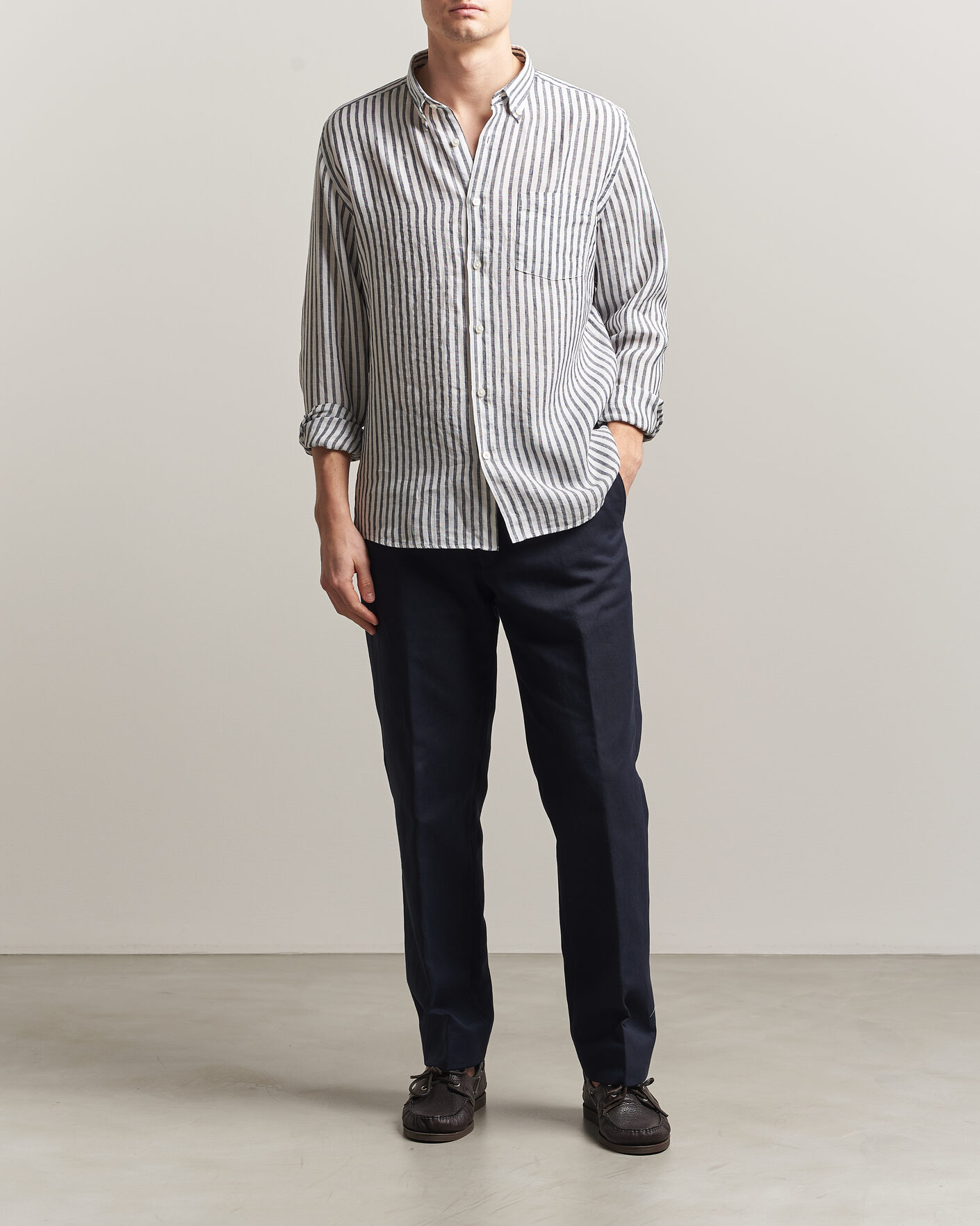 Herren | Hemden | BOSS BLACK | Liam Striped Linen Shirt Dark Blue