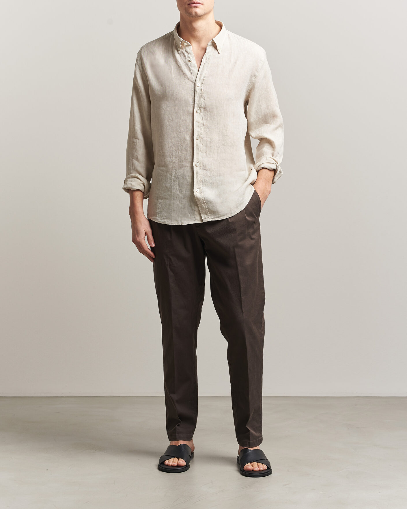 Herren | Hemden | BOSS BLACK | Liam Linen Shirt Open Beige