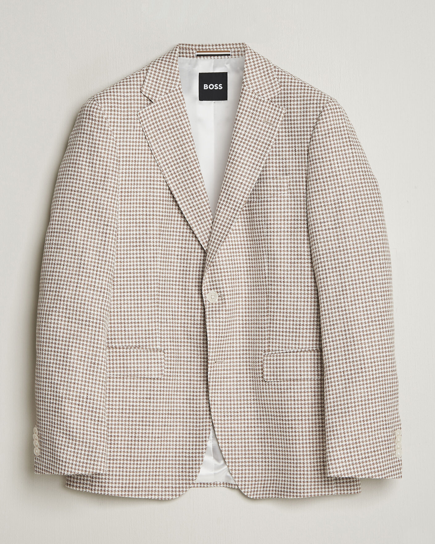 Herren | Sakkos | BOSS BLACK | Hutson Linen/Cotton Houndstooth Blazer Open Beige