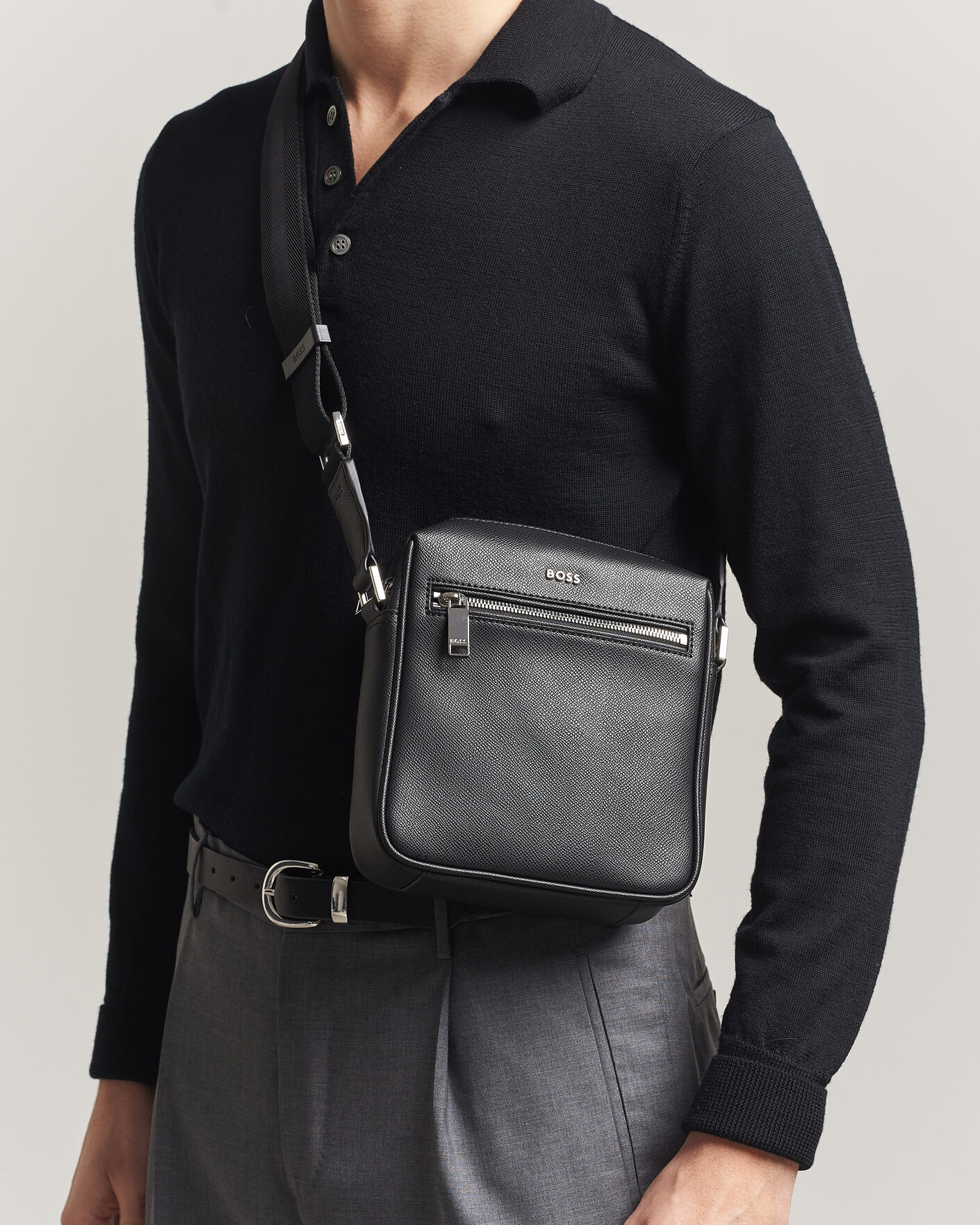 Herren | Taschen | BOSS BLACK | Daxter Leather Crossbody Bag Black