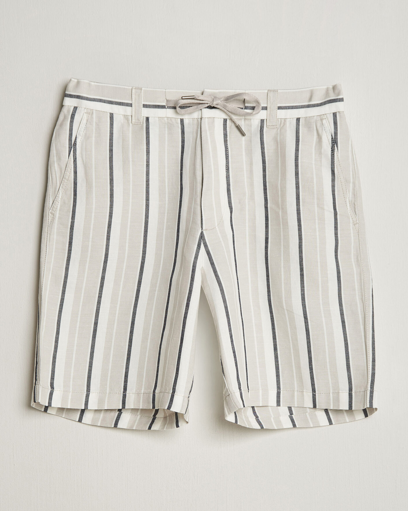 Herren | Shorts | BOSS ORANGE | Linen/Cotton Striped Drawstring Shorts Open Grey