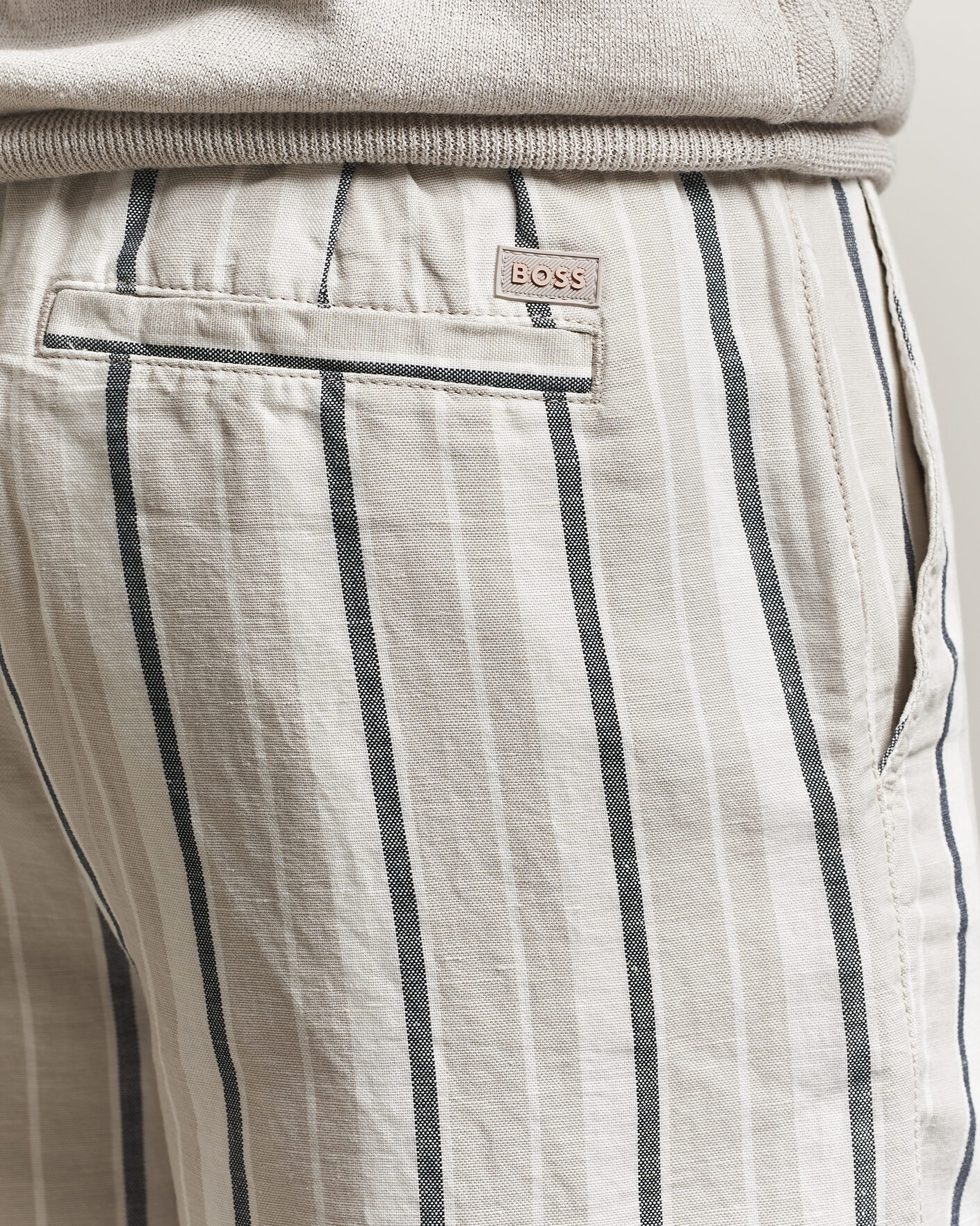 Herren | Shorts | BOSS ORANGE | Linen/Cotton Striped Drawstring Shorts Open Grey