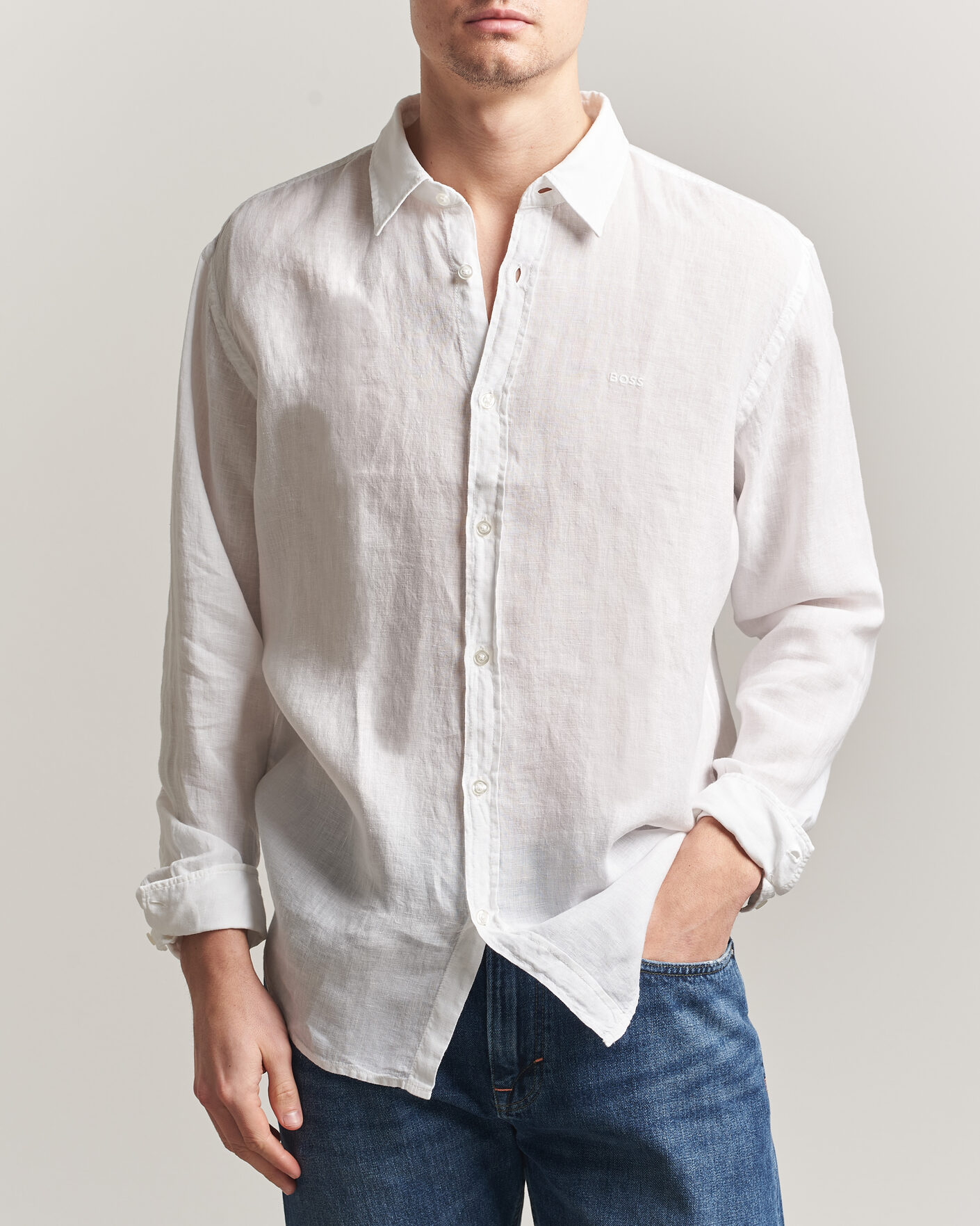Herren | Hemden | BOSS ORANGE | Relegant Linen Shirt White